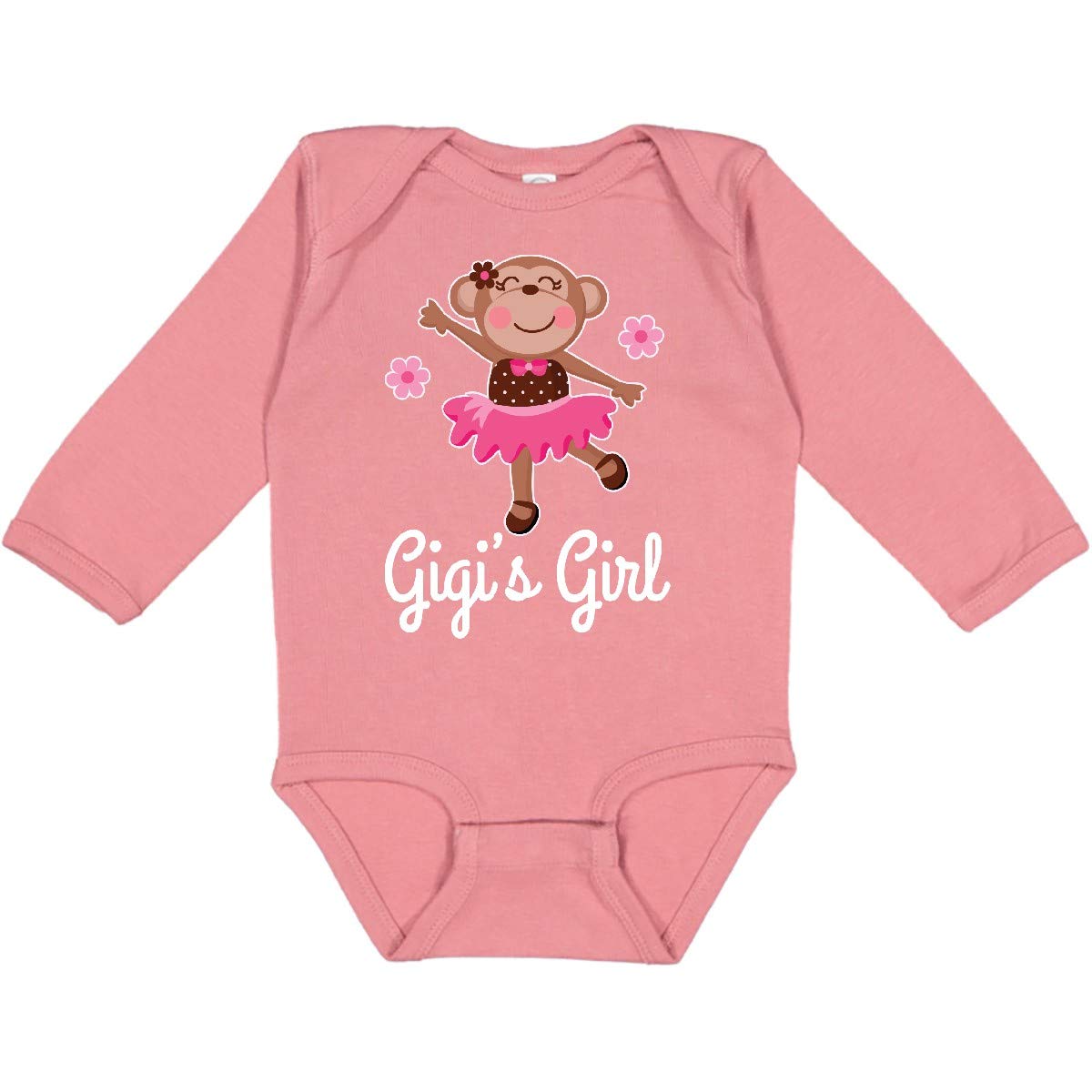 Inktastic Gigi's Girl Ballerina Monkey Long Sleeve Baby Bodysuit - Cute Ballet & Animal Print Outfit for Infants, Toddler Dance Class & Photo Shoots