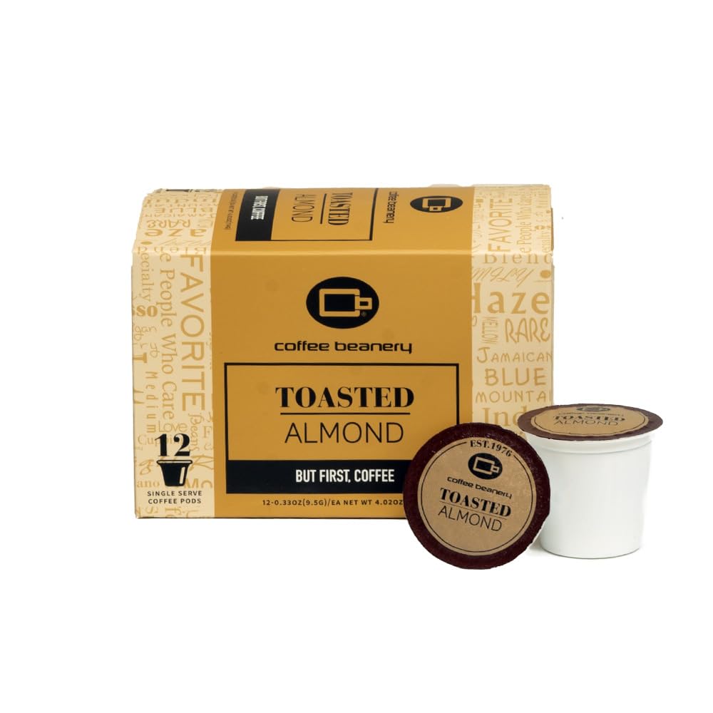 Premium Toasted Almond Coffee Pods by Coffee Beanery | 12 Count Medium Roast Arabica Coffee Capsules | Perfect for Keurig Brewers & Office Coffee Breaks