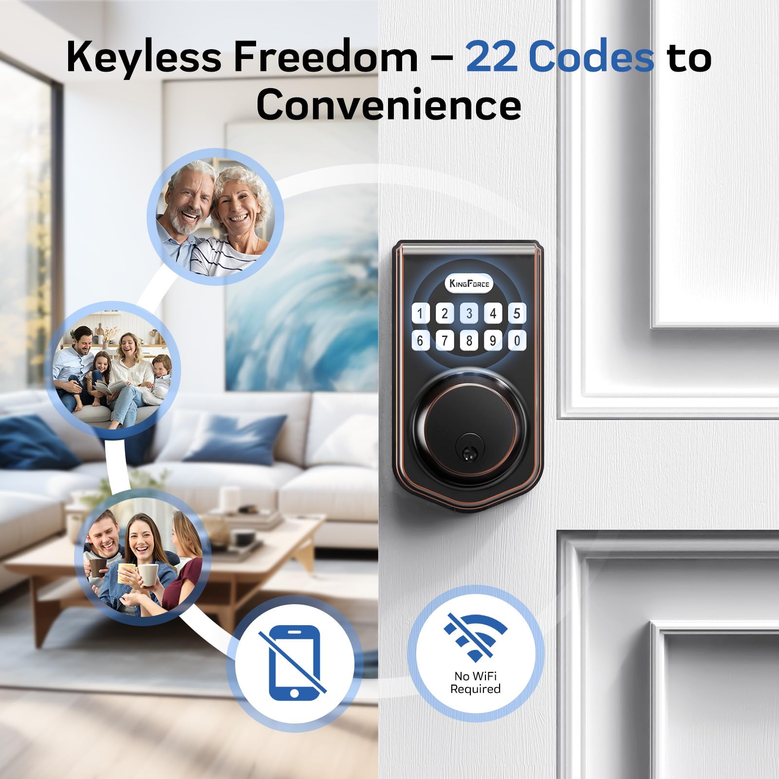 KingForce Keyless Entry Smart Deadbolt Lock with Keypad - Auto Lock, Easy Installation, IP54 Waterproof, Oil Rubbed Bronze - Secure Front Door Electronic Lock for Home & Apartment Safety