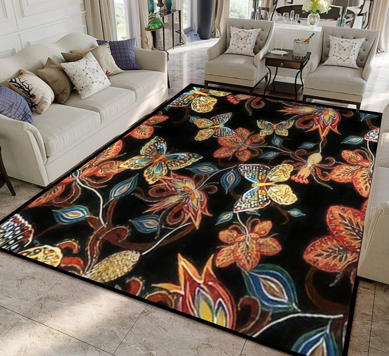 Non-Slip Watercolor Paisley Floral Rug - Soft Indoor/Outdoor Carpet for Living Room, Bedroom & Kids Room | Modern Home Decor, Yoga Mat, Runner & Doormat | Perfect for Cozy Spaces, Play Areas & Entryways