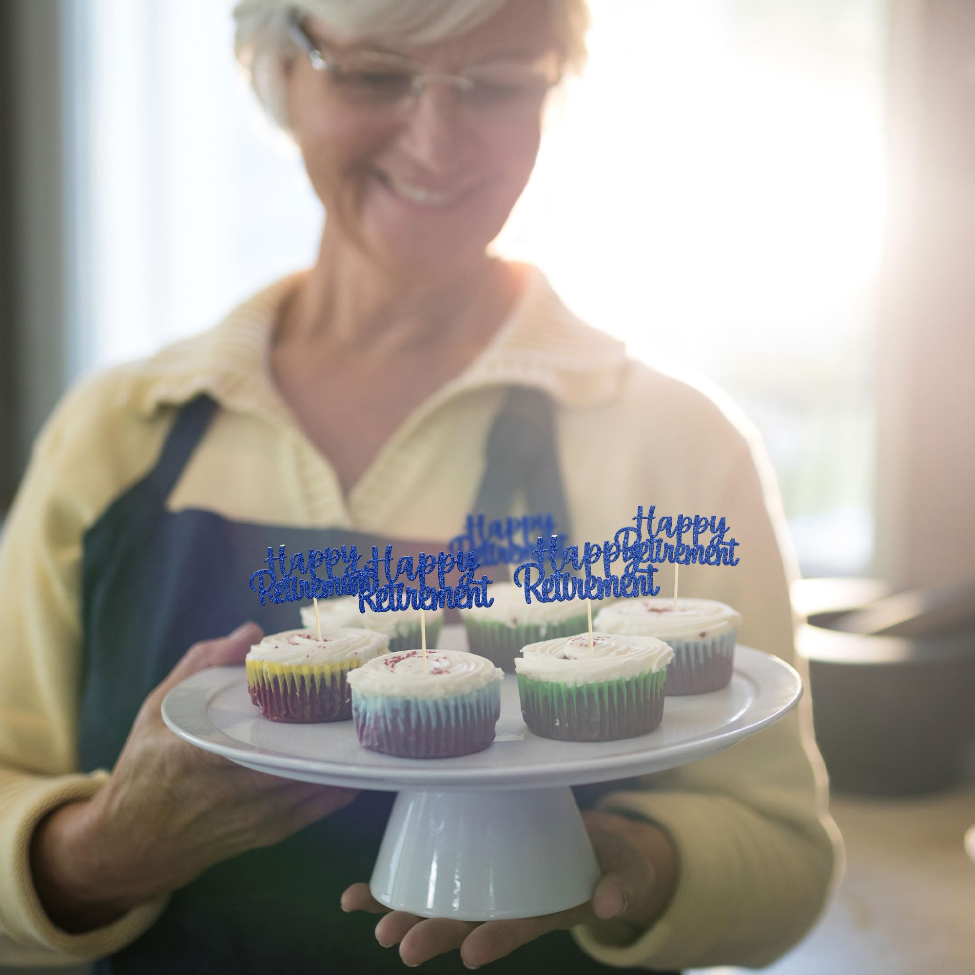 36 Pack Happy Retirement Cupcake Toppers - Blue Glitter Retired Cupcake Picks Decorations for Retirement Party, Birthday Cake Decor | Perfect for Retirement Celebrations, Office Farewell Parties & Themed Dessert Displays