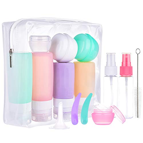 16 Pack TSA Approved Leak Proof Travel Bottles Set - 2oz & 3oz Silicone Squeeze Containers for Shampoo, Conditioner, Lotion & Body Wash | BPA Free Toiletries Accessories | Perfect for Air Travel, Gym & Vacation Essentials