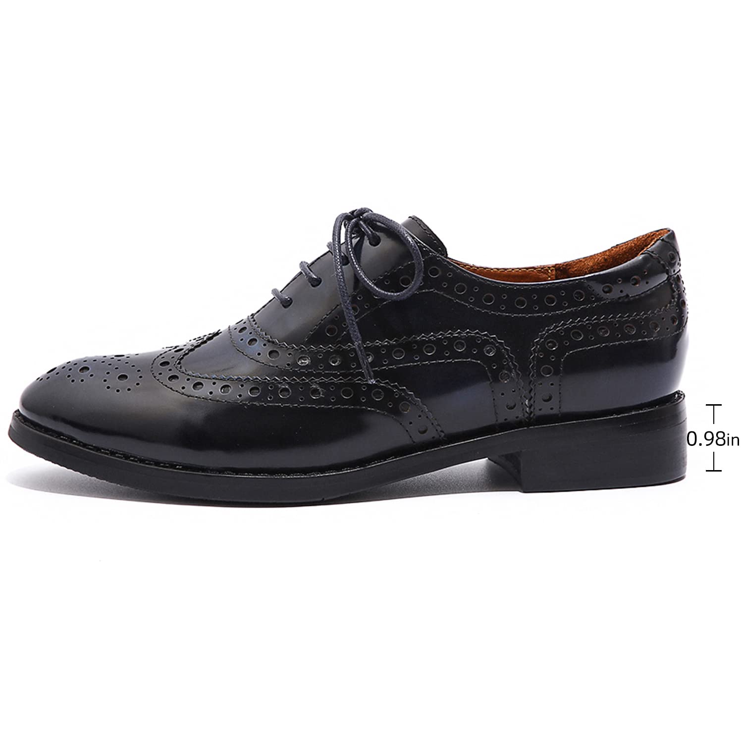 Women's Leather Wingtip Oxford Shoes - Perforated Brogue Lace-Up Design for Ladies | Stylish & Comfortable for Work, Office, and Casual Outfits