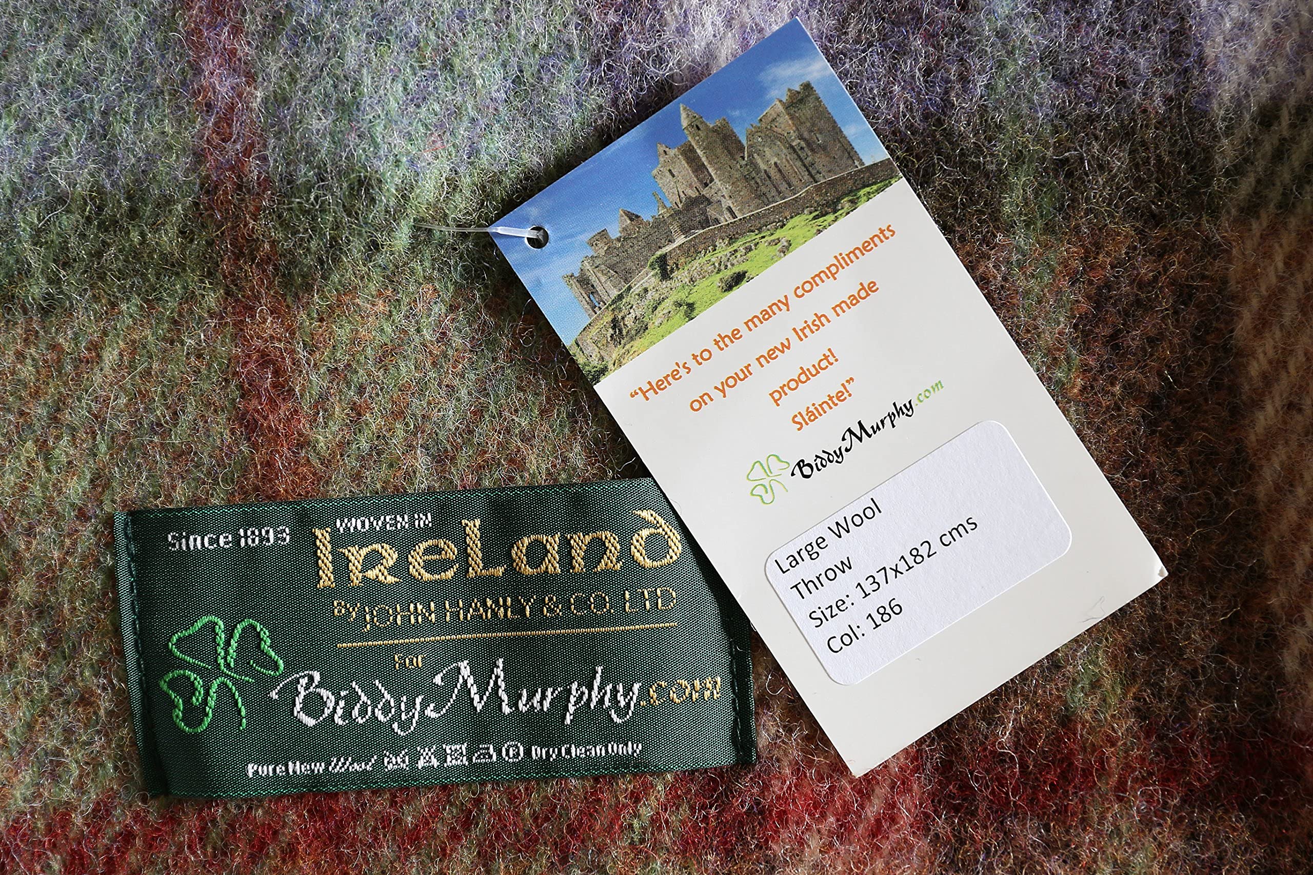 Authentic Irish 100% Wool Throw Blanket - Traditional Plaid Print, Ultra Soft & Warm Heirloom Quality Lambswool - Imported from Ireland - 54