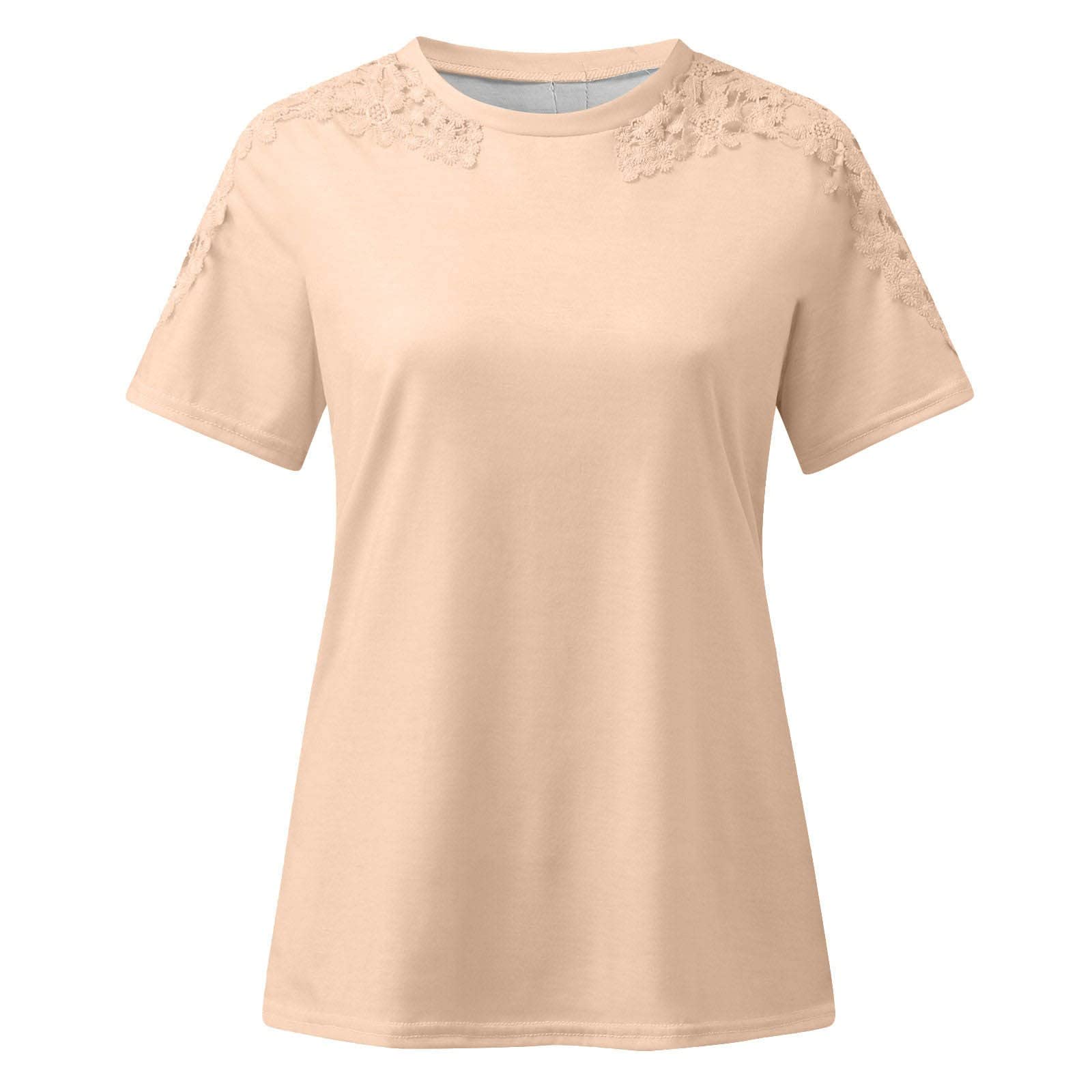 Women's Crochet Lace Short Sleeve T-Shirt - Casual Summer Loose Fit Basic Tee - Trendy Solid Color Top for Outfits - Perfect for Beach, Vacation & Everyday Wear