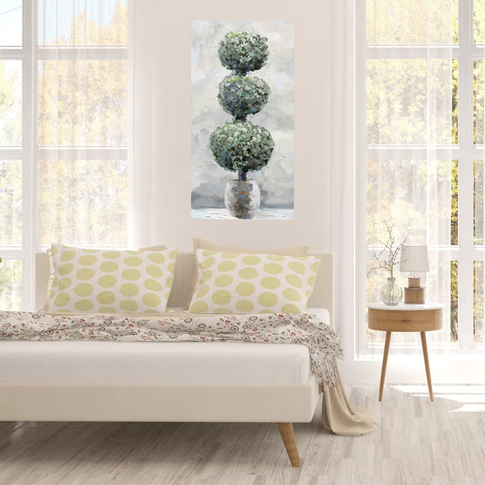 Hand-Painted Fine Art Canvas Topiary Wall Decor - 21x40 Inch Ready to Hang Canvas Print for Living Room, Bedroom, Office & More - Elegant Botanical Home Decor Perfect for Housewarming Gifts & Interior Design