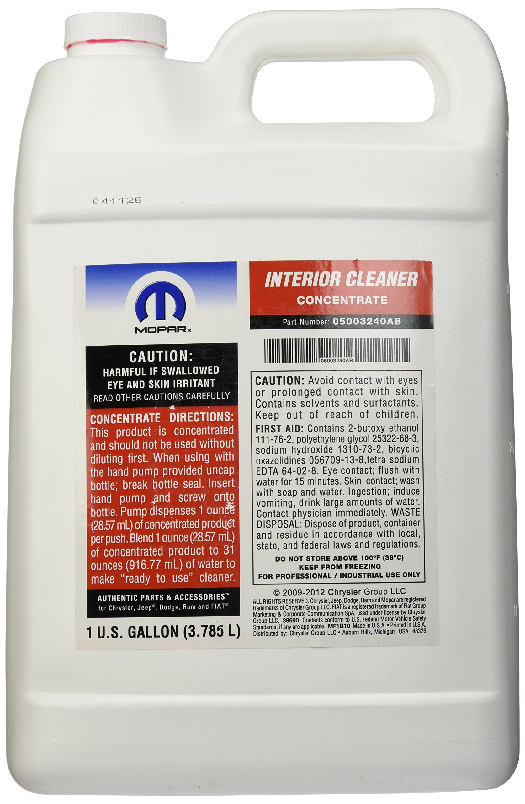 Chrysler Genuine 5003240AB Interior Cleaner Concentrate - 1 Gallon Car Seat & Dashboard Cleaner for Leather, Vinyl & Plastic Surfaces - Professional Auto Detailing Solution