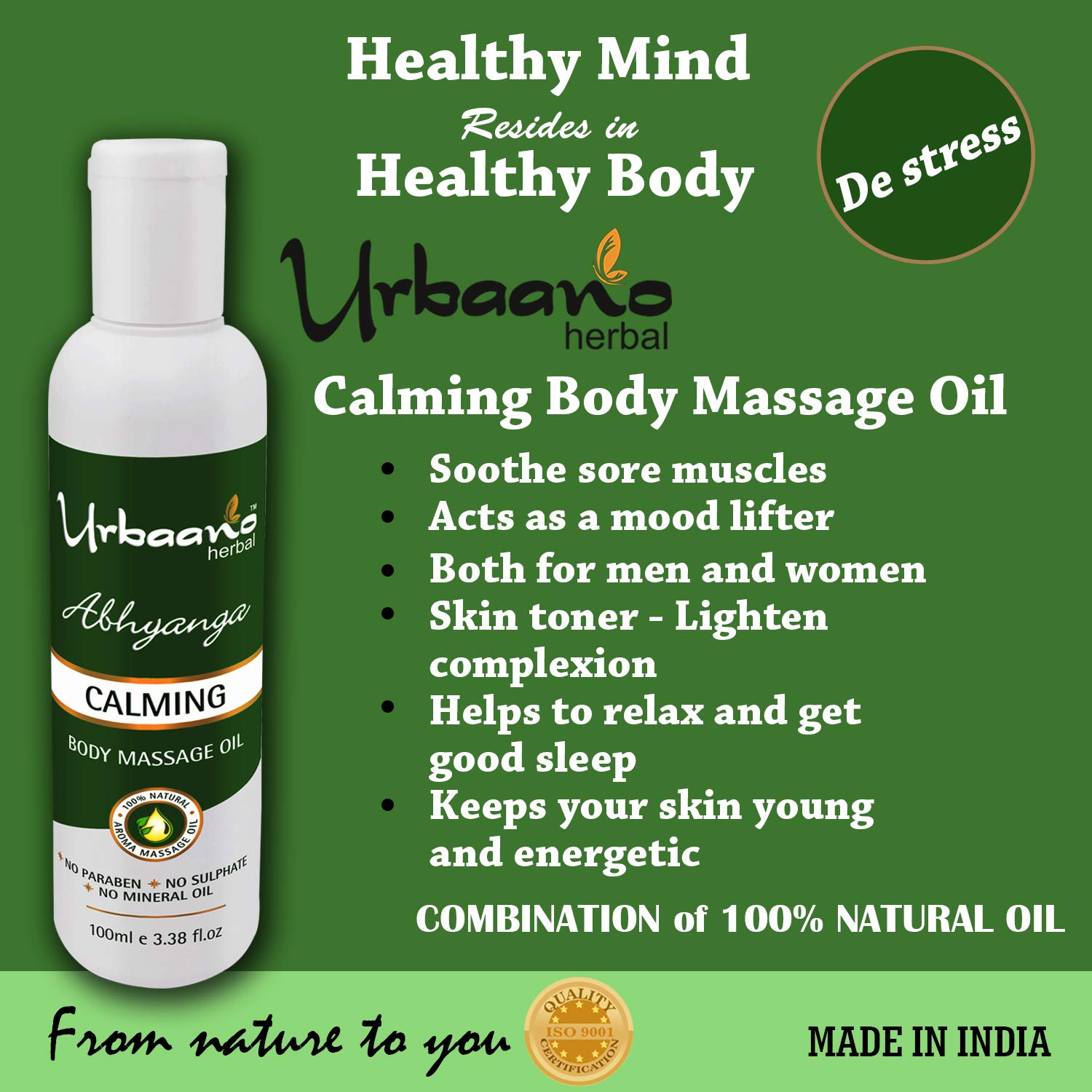 Urbaano Herbal Body Massage Oil for Stress Relief & Skin Firming - Ayurvedic Abhyanga Slimming Treatment to Reduce Cellulite, Calming & Skin-Friendly - 100ml | Perfect for Relaxation, Spa Days & Home Self-Care Routines