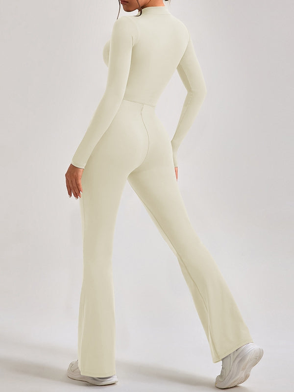 ZASUWA Women's High Waist Zipper Flare Jumpsuit - Stylish Casual Romper for Summer Outfits, Beach Wear & Party Dresses