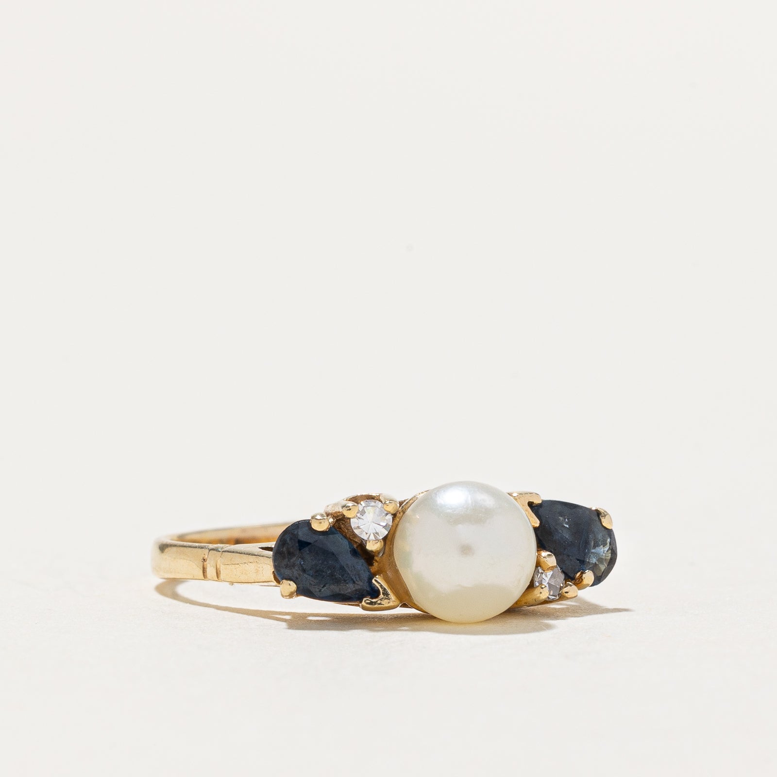 Pearl Sapphire Diamond Ring 0.50ctw 14K Gold Engagement Ring for Women Size 5.5 - Perfect for Wedding, Anniversary & Special Occasion Gifts
