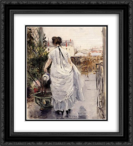 Berthe Morisot Museum Art Print - 20x22 Black Ornate Framed Double Matted Painting of Young Woman Watering Shrub | Home Decor, Living Room Wall Art, Office Decoration