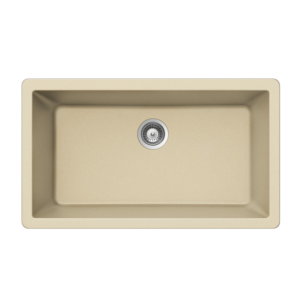 Houzer Quartztone Series 33 Granite Undermount Single Bowl Kitchen Sink - V 300U SAND Color | Durable & Stylish for Modern Kitchens | Perfect for Food Prep, Dishwashing & Entertaining