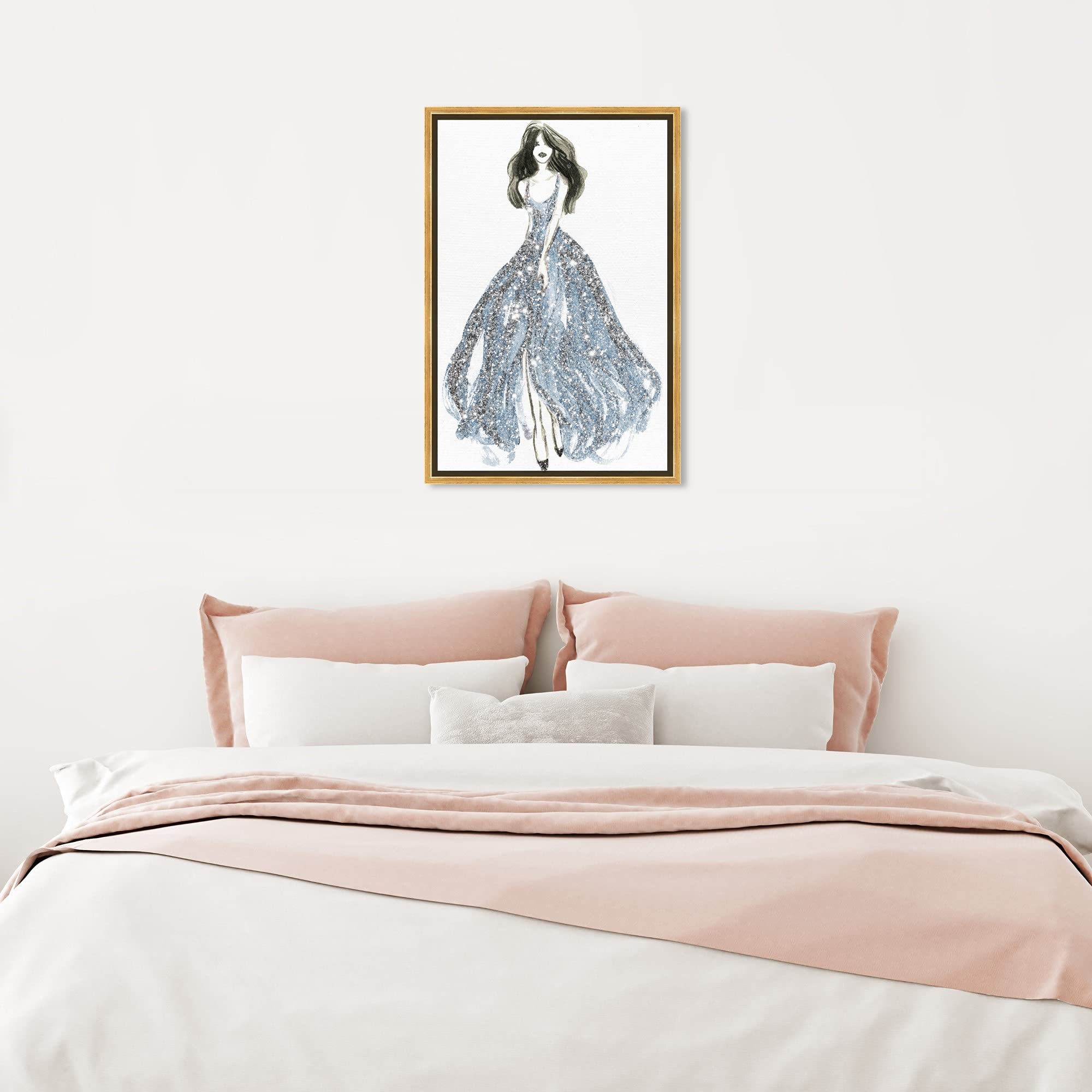 Oliver Gal Artist Co. Fashion Glam Wall Art - Blue Dress Spring Elegance Canvas Print 16x24 with Gold Frame - Perfect for Living Room, Bedroom & Office Décor