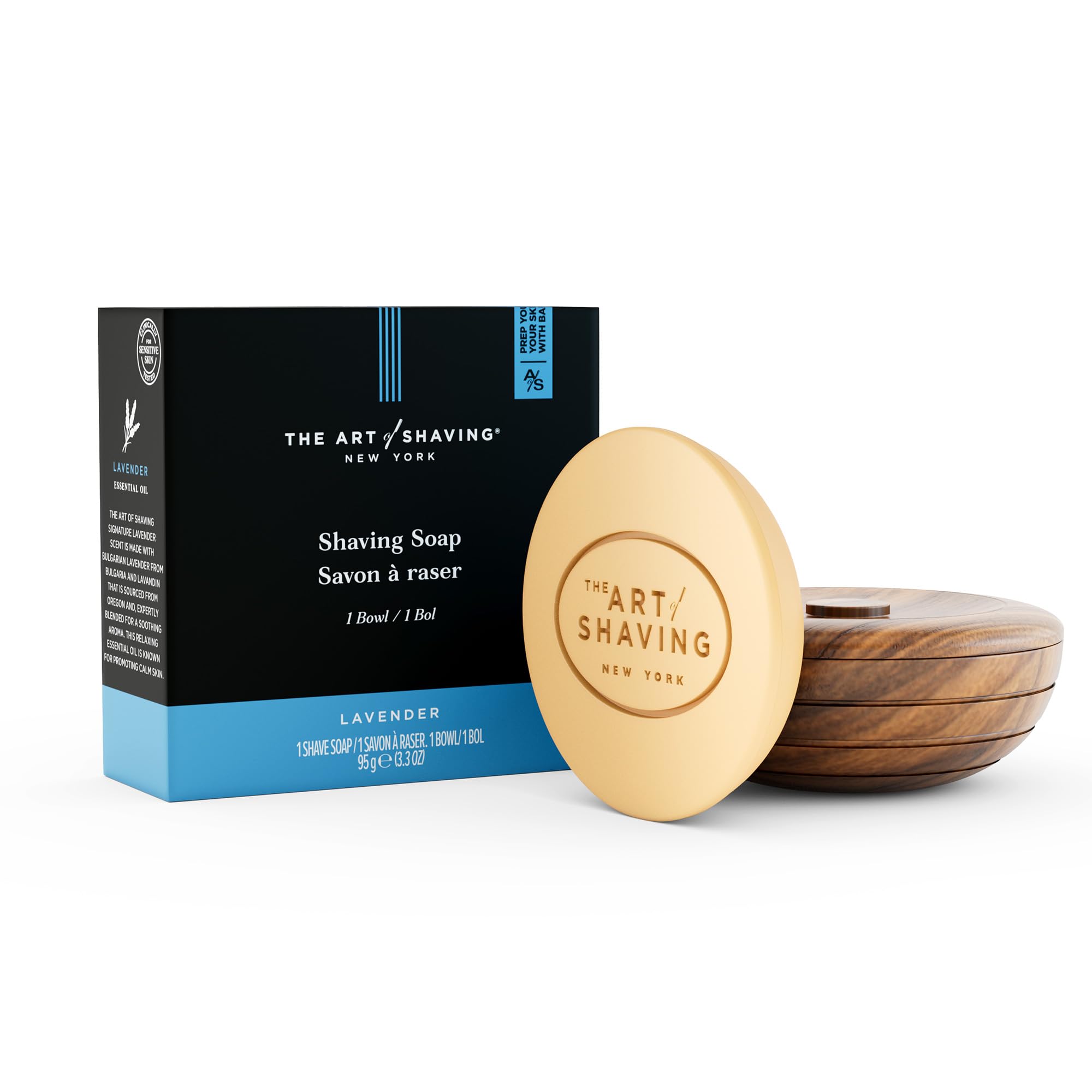 Premium Shaving Soap Set - Wooden Bowl & Lavender Refill (3.3 oz) | Gentle on Skin, Reduces Irritation | Perfect for Wet Shaving & Men's Grooming Routine