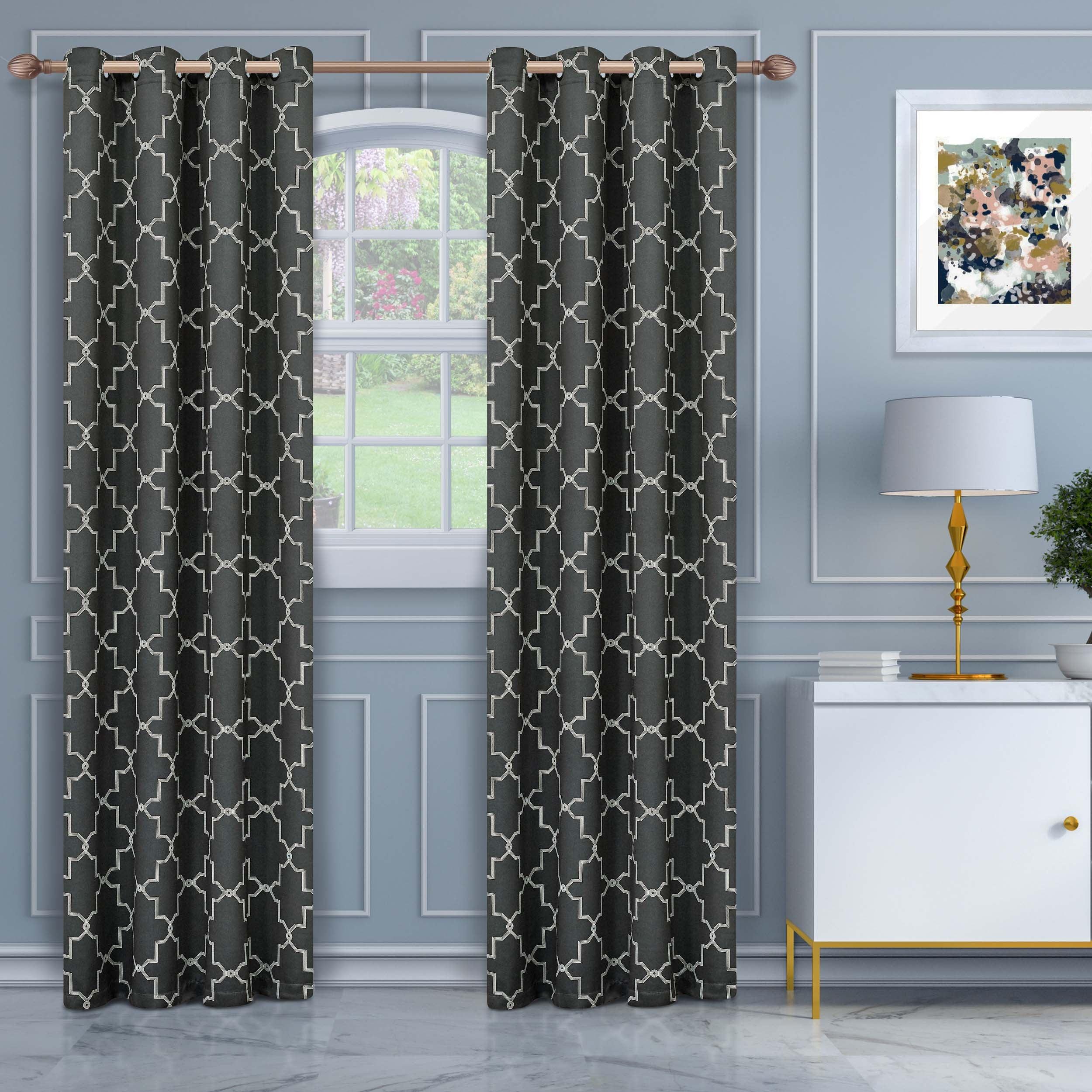 Imperial Trellis Grommet Blackout Curtains - Set of 2 Panels for Bedroom & Living Room Window Treatment, Noise Reducing & Thermal Insulated Drapes