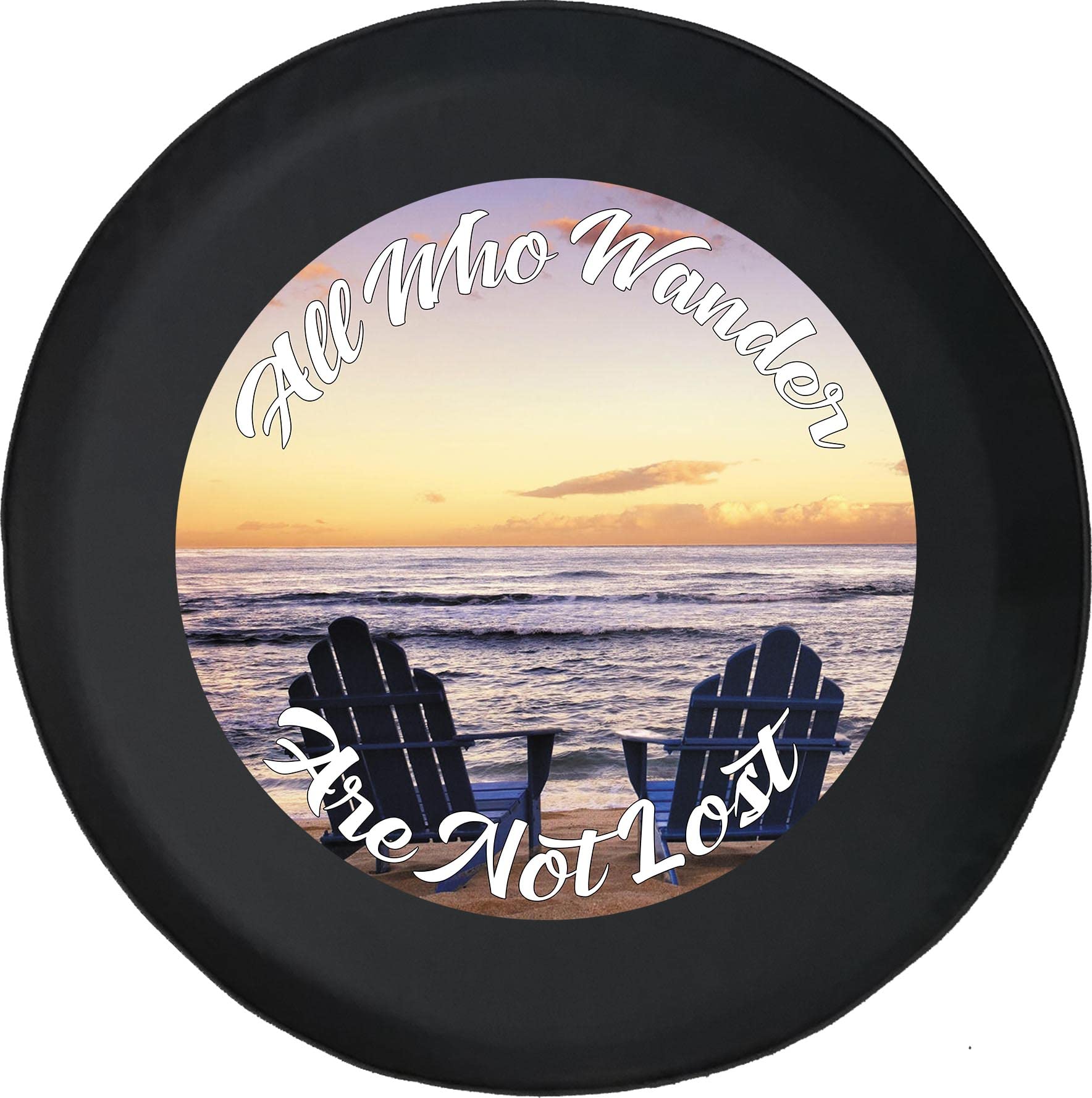 33 Inch Black Spare Tire Cover for SUVs & Vehicles - Durable Beach Chairs Wanderer Not Lost Design | Perfect for Off-Road Adventures & Beach Trips