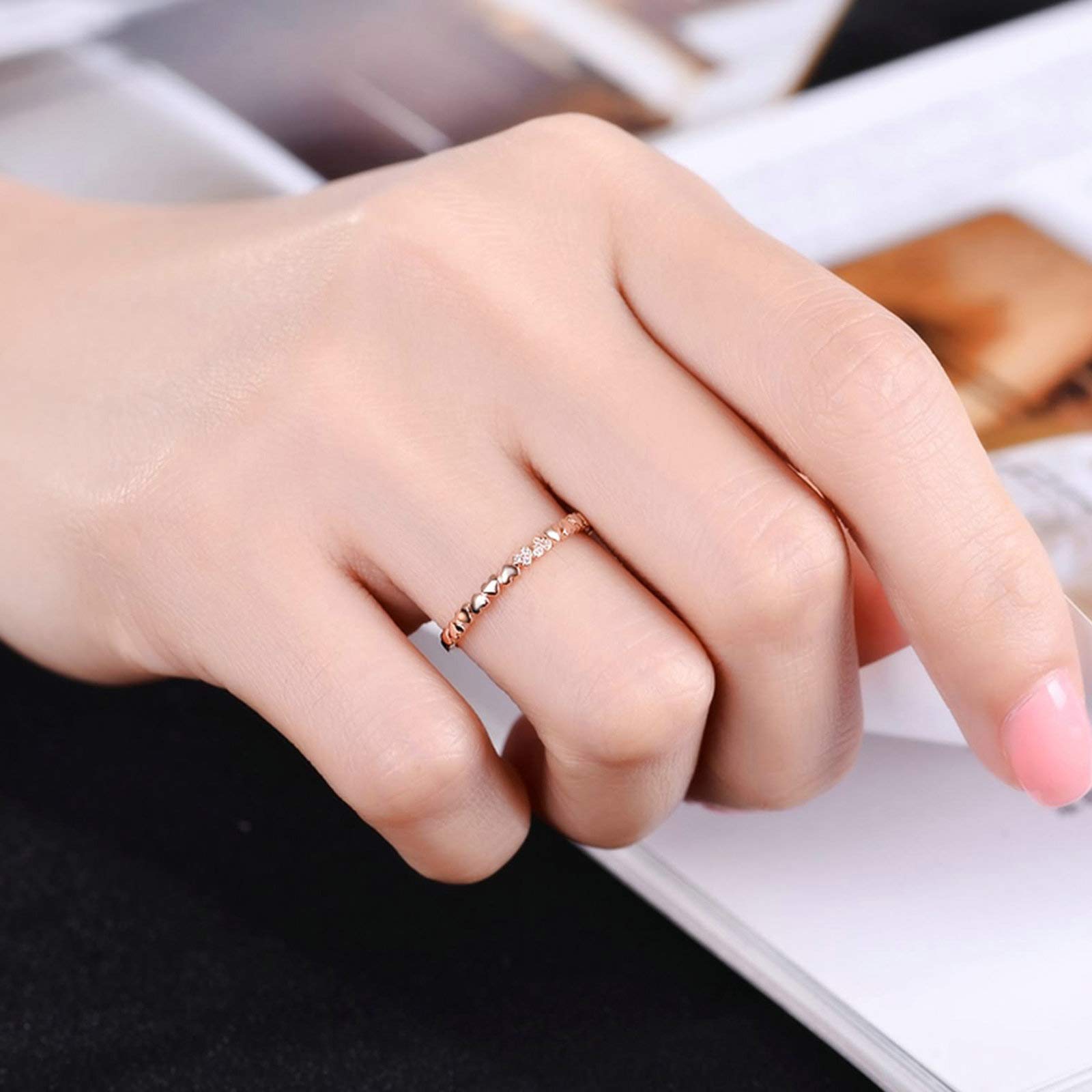 18ct Rose Gold Eternity Wedding Band for Women - Heart Design with 0.01ct Round Diamonds - Romantic Gift for Anniversary, Engagement & Valentine's Day