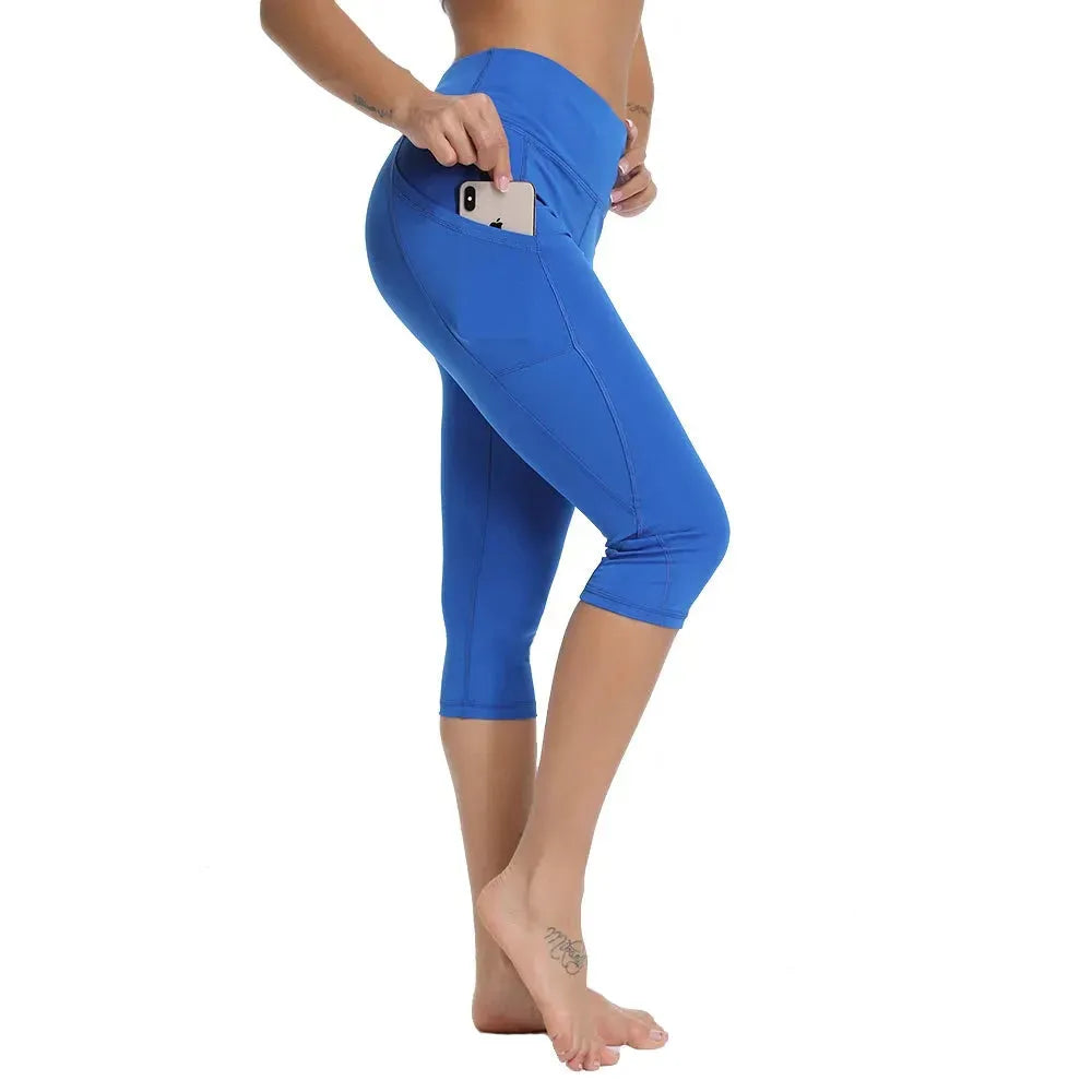 High Waist Yoga Running Leggings for Women - Calf Length Workout Tights with Pockets, Push Up Design for Gym, Fitness & Sports | Perfect for Yoga, Running, Training & Casual Wear