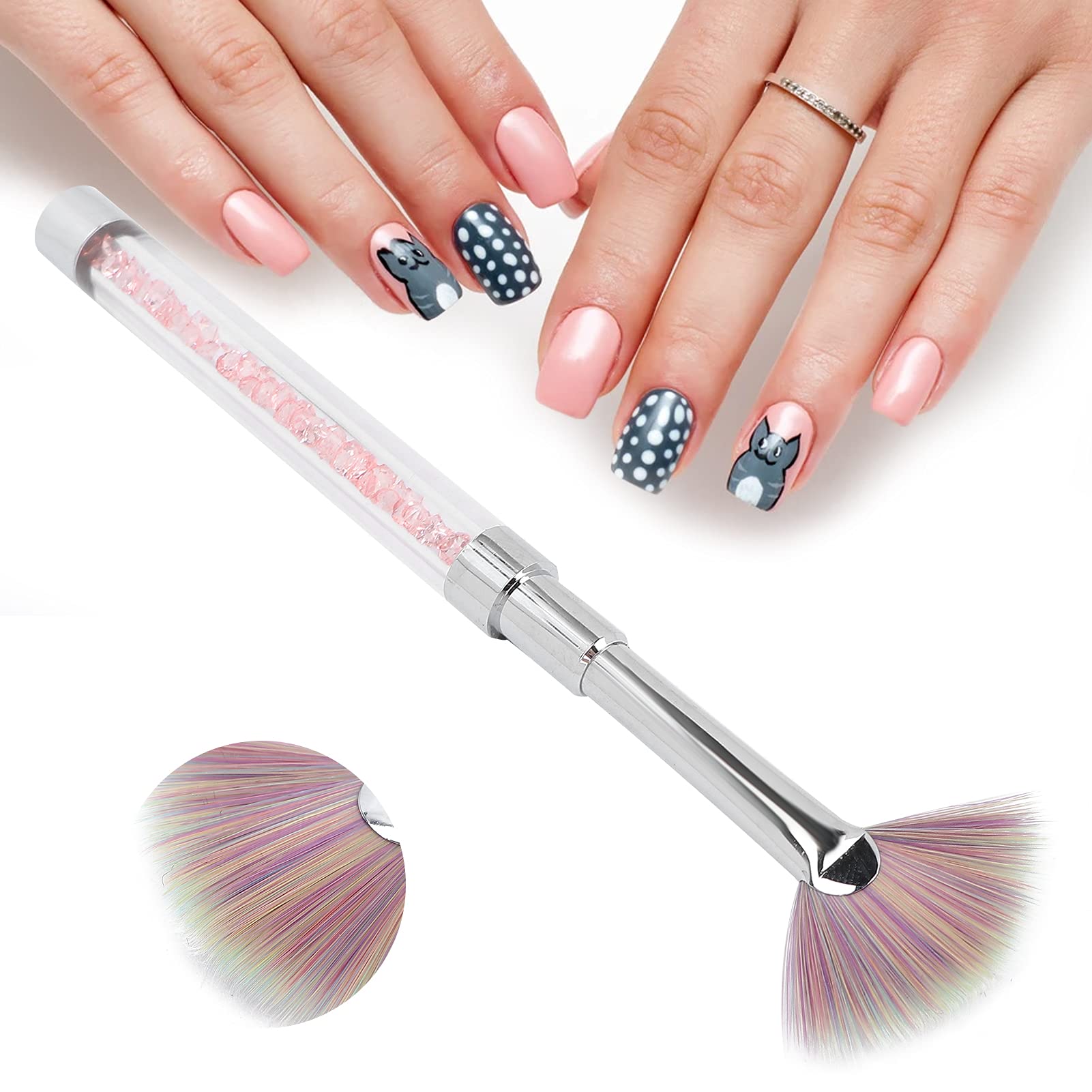 Premium Fan Shape Nail Brush - Nylon Bristle Dust Brush with Rhinestone Handle for Manicure, Nail Art & Glitter Removal | Perfect for Salon Professionals & DIY Nail Care at Home