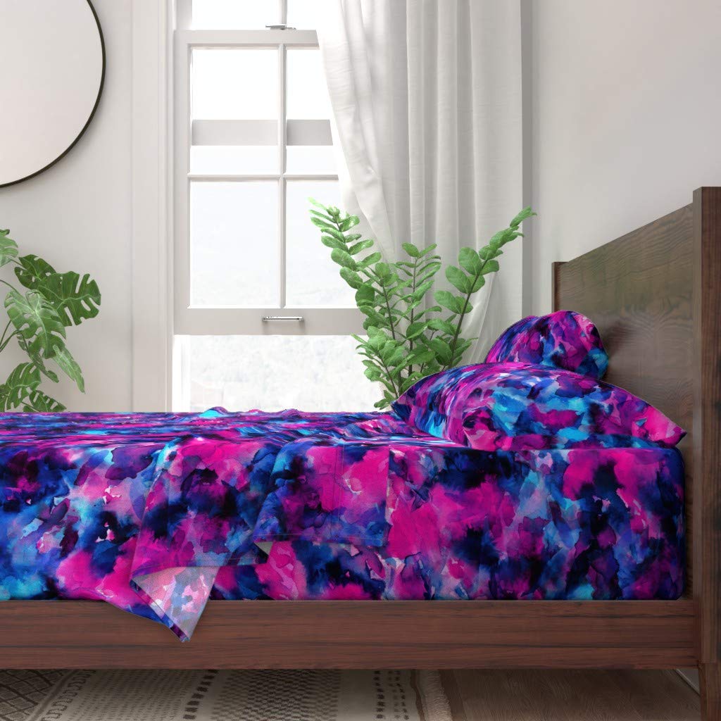 Premium 100% Cotton Twin Sheet Set (3-Piece) - Watercolor Floral Print in Purple, Pink & Blue | Soft, Breathable & Durable Bedding for Home, Dorm, or Guest Room