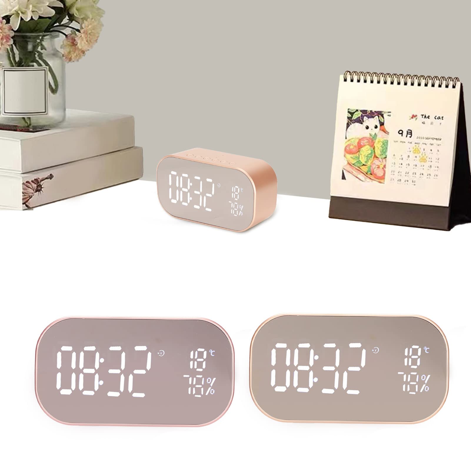USCCE Digital Alarm Clock Radio with Bluetooth Speaker, Hands-Free Calling, 3-Level Dimmer, FM Radio, USB Ports, Thermometer & Battery Backup (Rose Gold) - Perfect for Bedroom, Office, and Travel