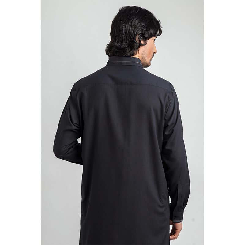 Elegant Double Collar Black Formal Shalwar Kameez for Men - Perfect for Weddings, Parties & Special Occasions