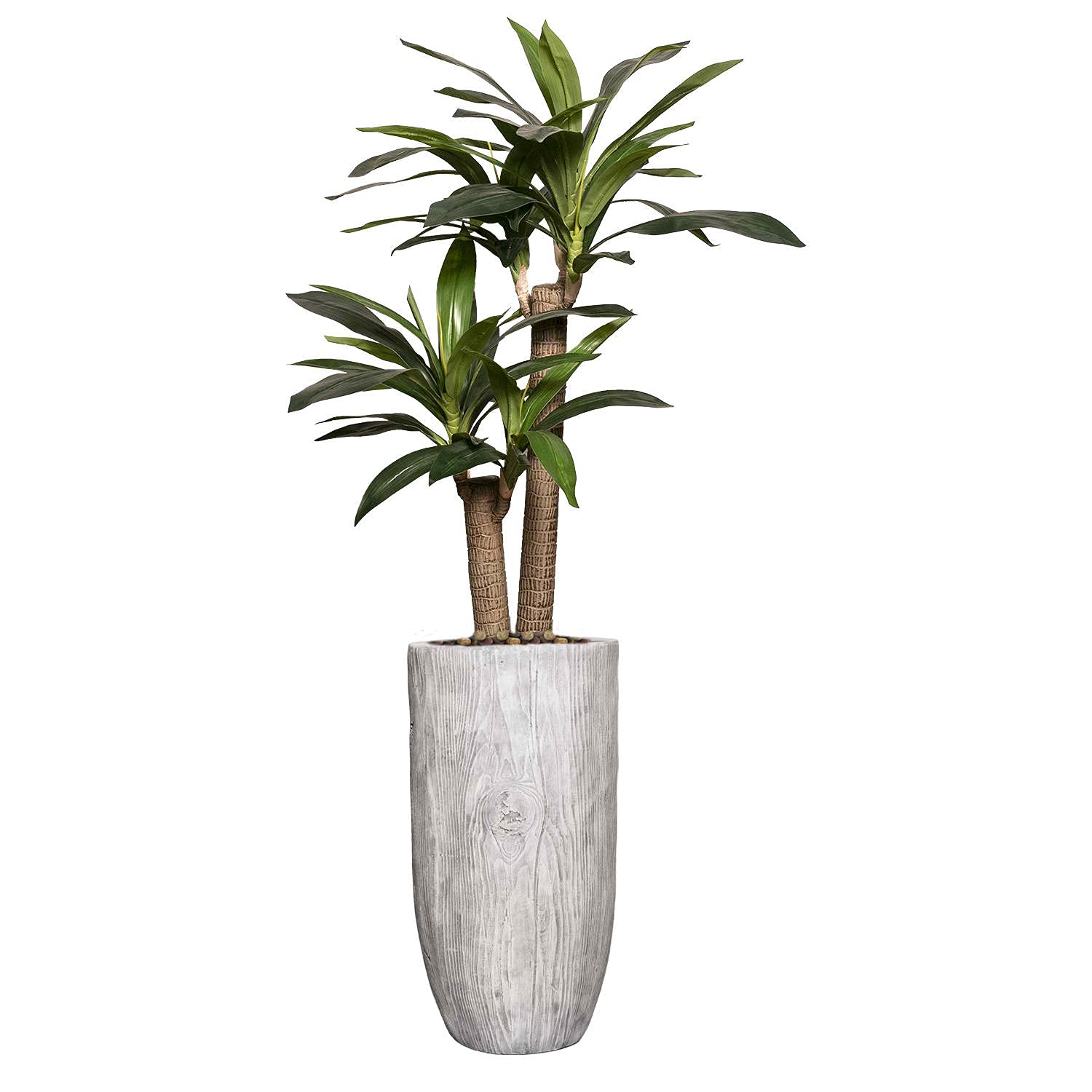 Vintage Artificial Faux Dracaena Corn Plant in Fiberstone Planter - 5ft Tall Fake Indoor Tree for Home Office Decor, Housewarming Gift, Living Room & Bedroom Decoration