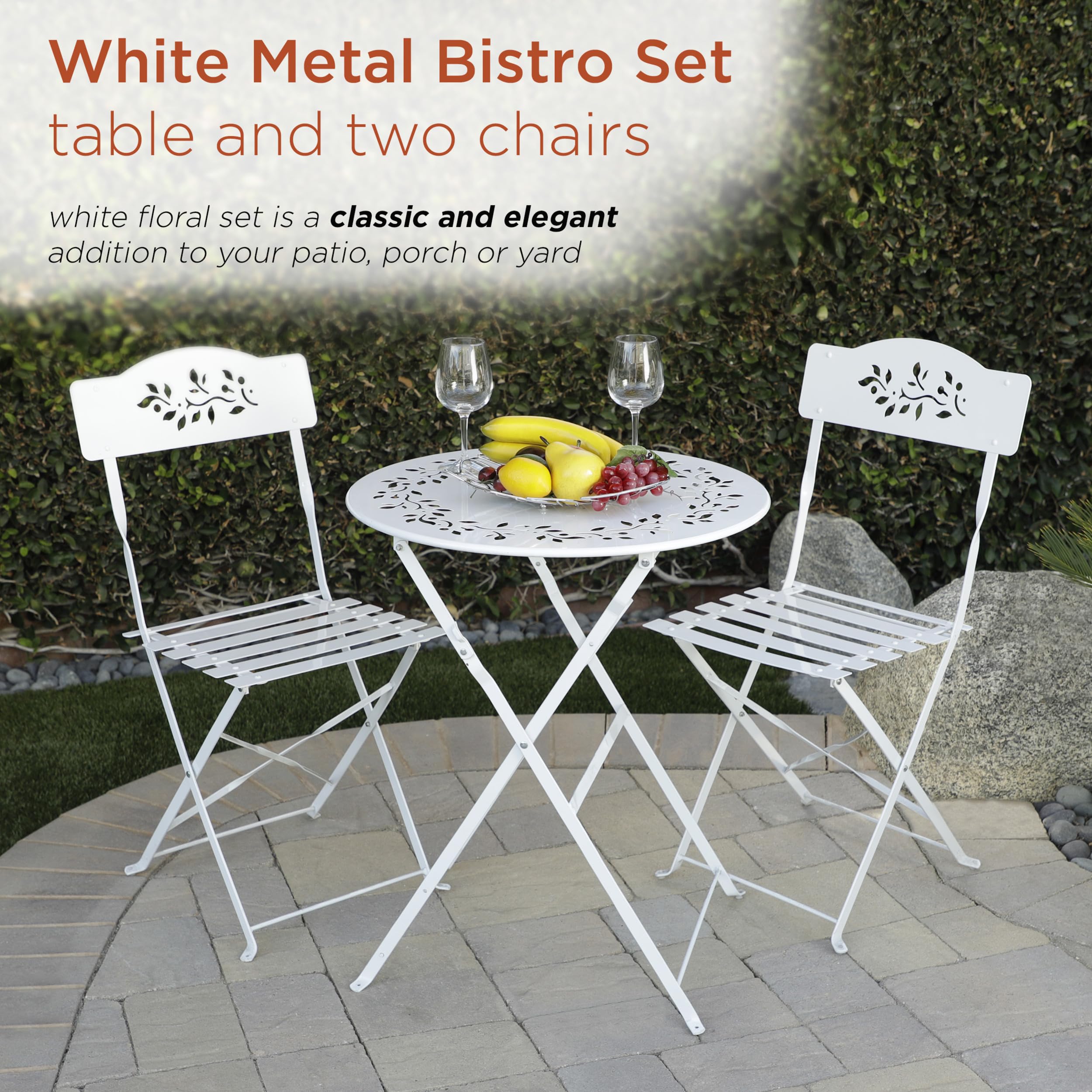 Alpine Corporation 3-Piece Bistro Set - White Folding Table & Chairs for Indoor/Outdoor Use - Perfect for Patio, Garden, Balcony & Small Space Dining