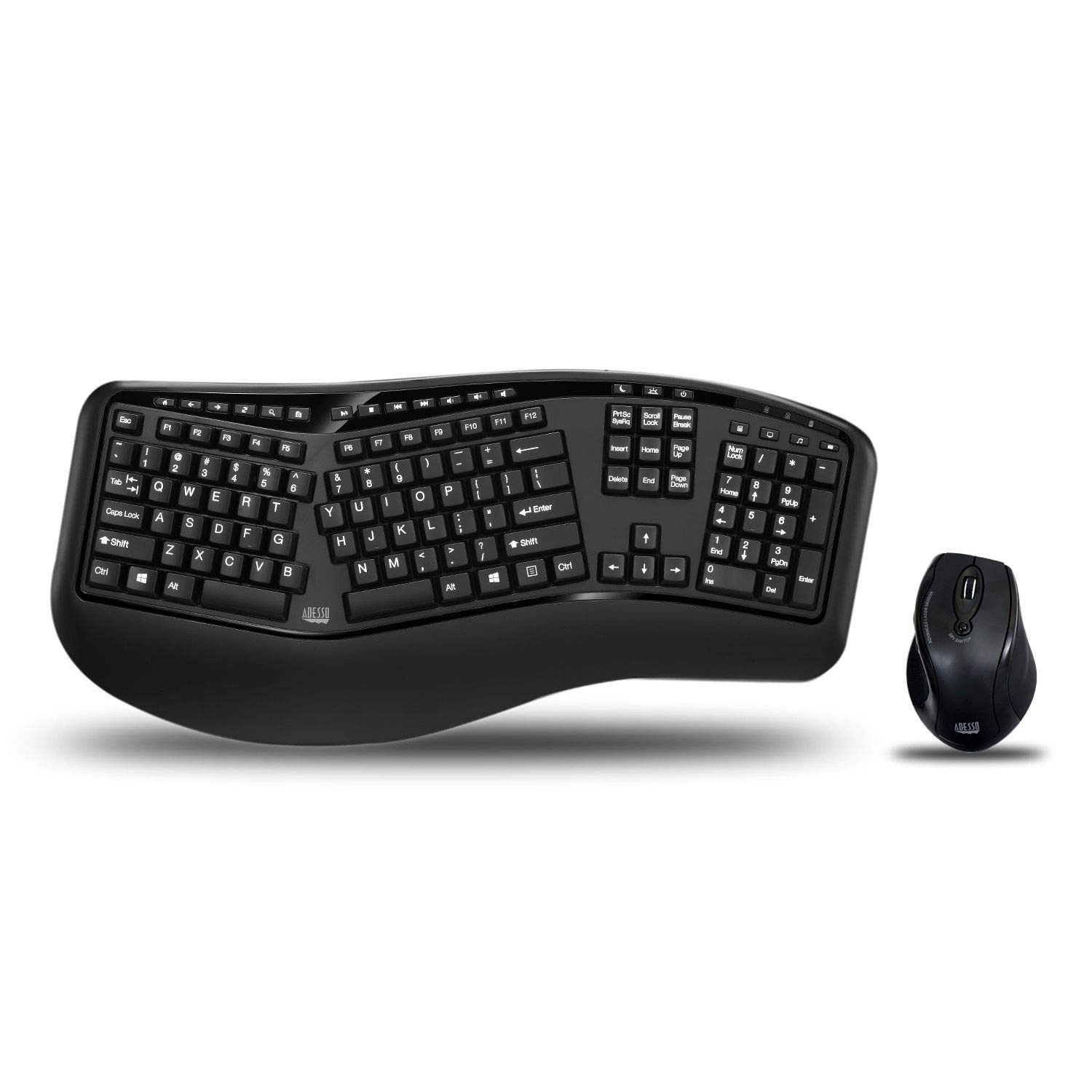 Adesso Tru-Form 1500 Wireless Ergonomic Keyboard and Laser Mouse Combo - Compatible with Windows 8/7/Vista/XP/2000 (WKB-1500GB) - Perfect for Office Work, Gaming & Home Computing