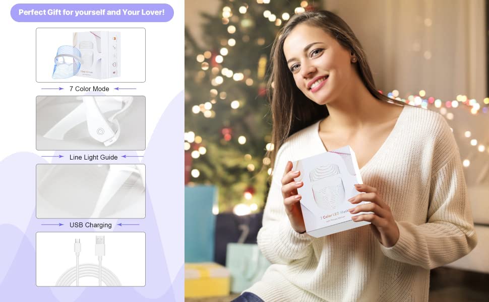 Kitwe 7-in-1 LED Light Therapy Face Mask for Acne Treatment & Anti-Aging | Professional Skin Rejuvenation Device for Clear & Glowing Skin | At-Home Facial Care for Daily Use | Perfect for Spa Nights & Skincare Routines