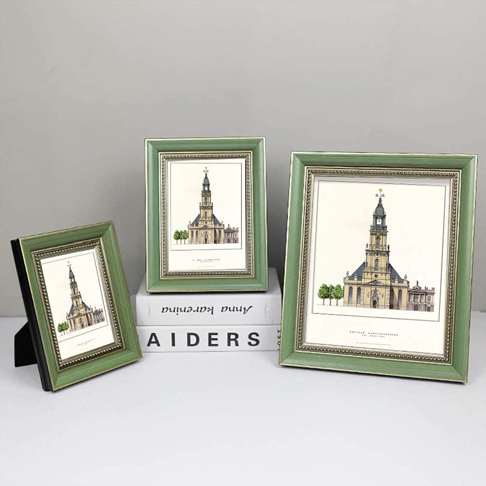 Vintage 5x7 Green Wood Picture Frame with Glass - Wall or Tabletop Display for Photos & Art