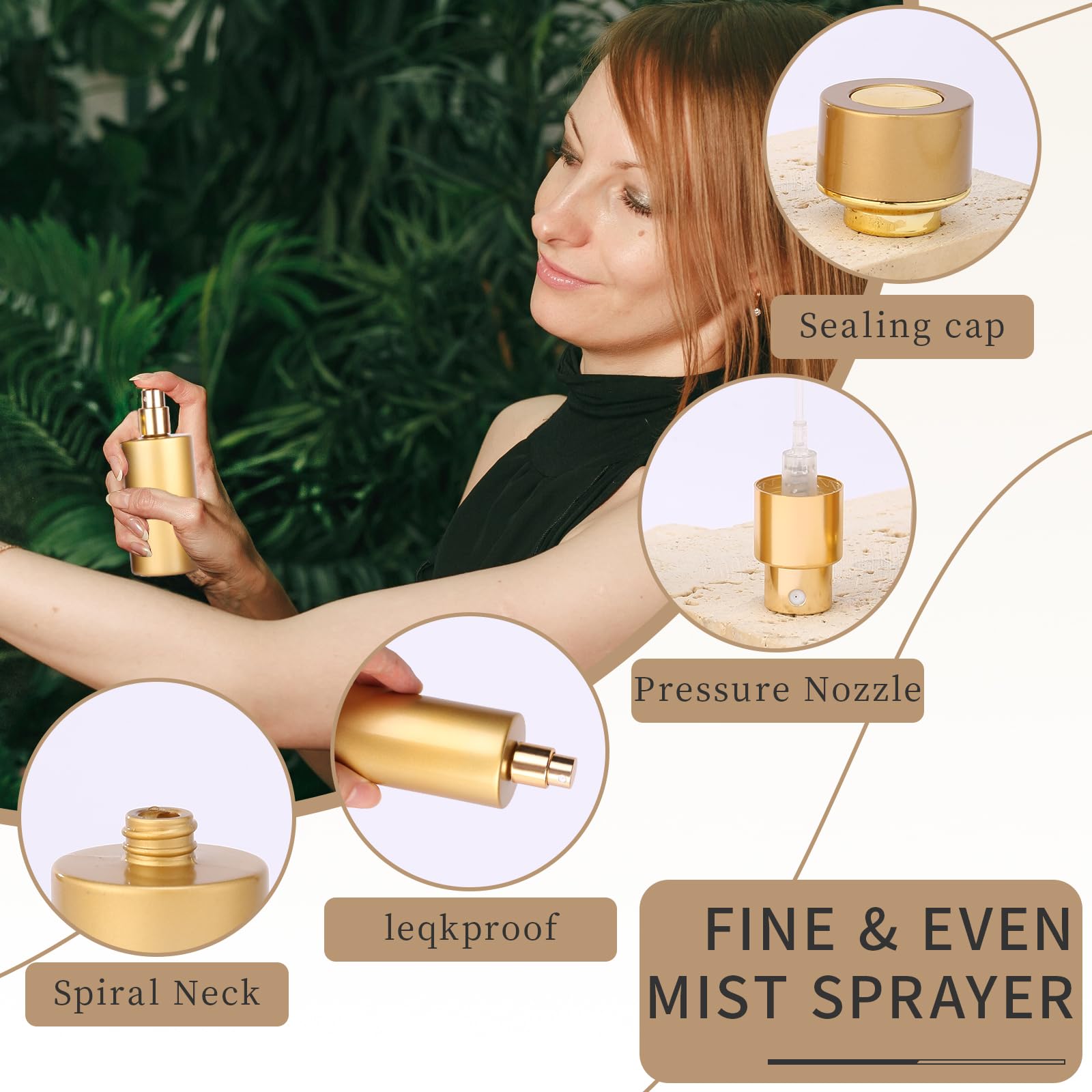 2 Pack 50ml Refillable Glass Perfume Spray Bottles - Portable Cologne Atomizer for Travel (Black & Gold) | Perfect for DIY Fragrances, Essential Oils & On-the-Go Use