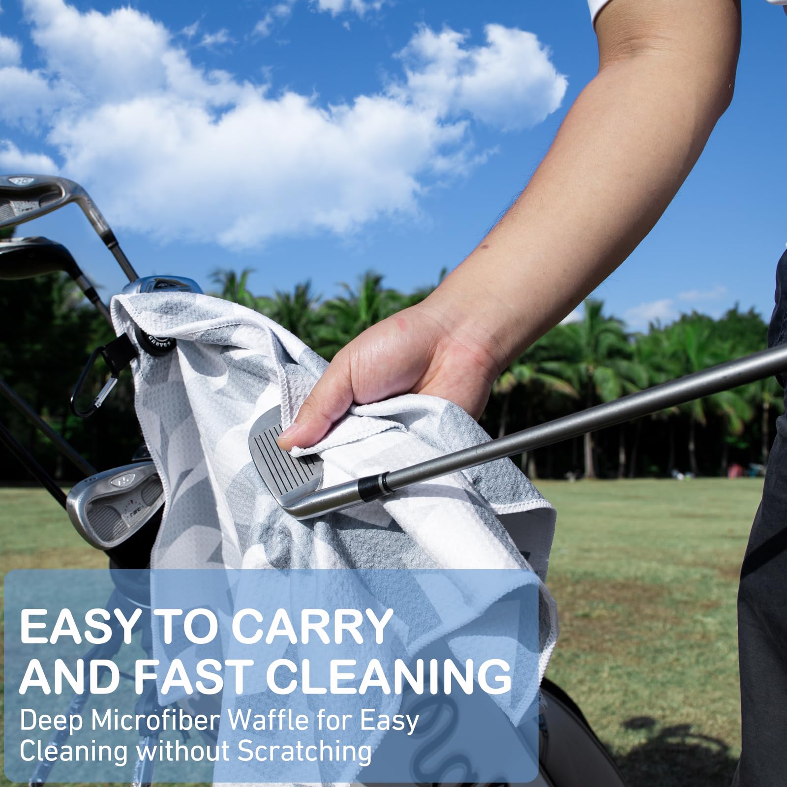Premium Magnetic Golf Towel for Men & Women - Microfiber Waffle Texture with Strong Magnet - Secure Attachment to Golf Carts & Clubs - Ideal for Golf Course, Driving Range & Outdoor Sports (Grey Camo)