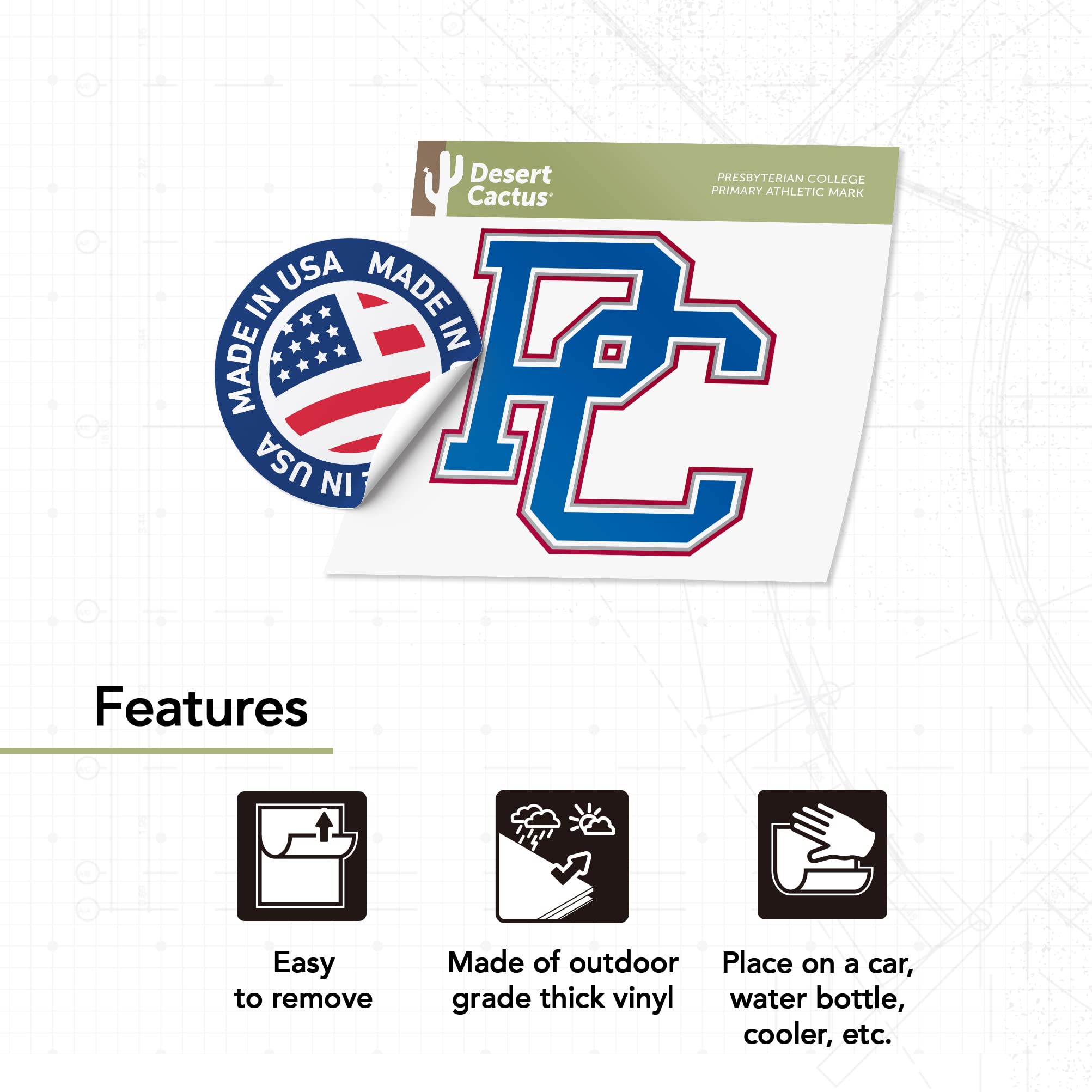 Desert Cactus Presbyterian College Sticker - Blue Hose Vinyl Decal for Laptop, Water Bottle, Car & Scrapbook - Durable Waterproof Decoration for School Spirit, College Pride & Fan Gear