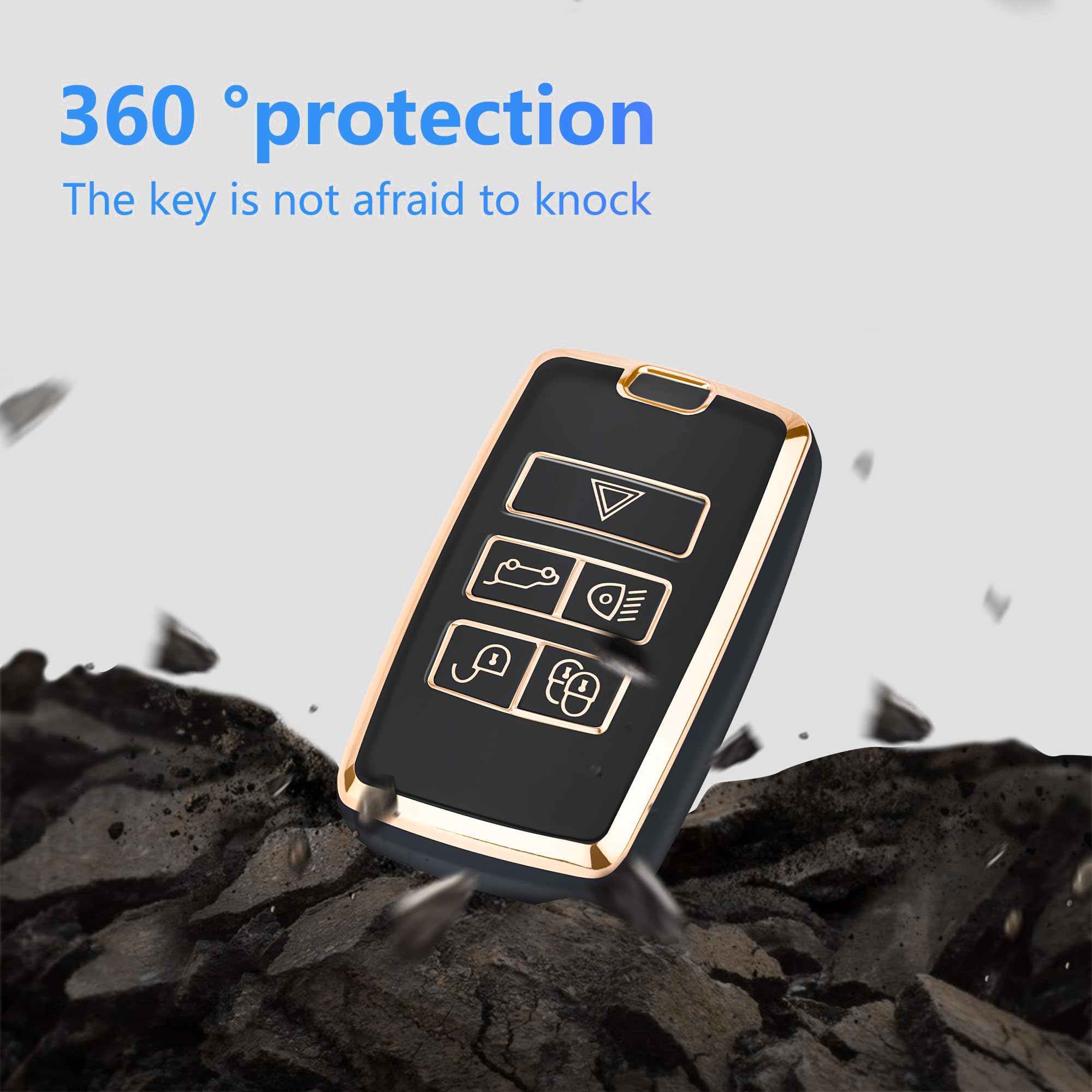Premium Leather Key Fob Cover with Gold Keychain - Compatible with Land Rover Range Rover Vogue, Discovery & Sport | Durable Protection & Stylish Accessory for Car Keys | Perfect for Daily Use, Travel & Gift Giving