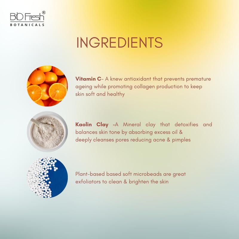 BioFresh Botanicals Vitamin C Exfoliating Clay Mask - Paraben & Sulfate Free for All Skin Types | Brightening & Detoxifying Facial Treatment for Glowing Skin