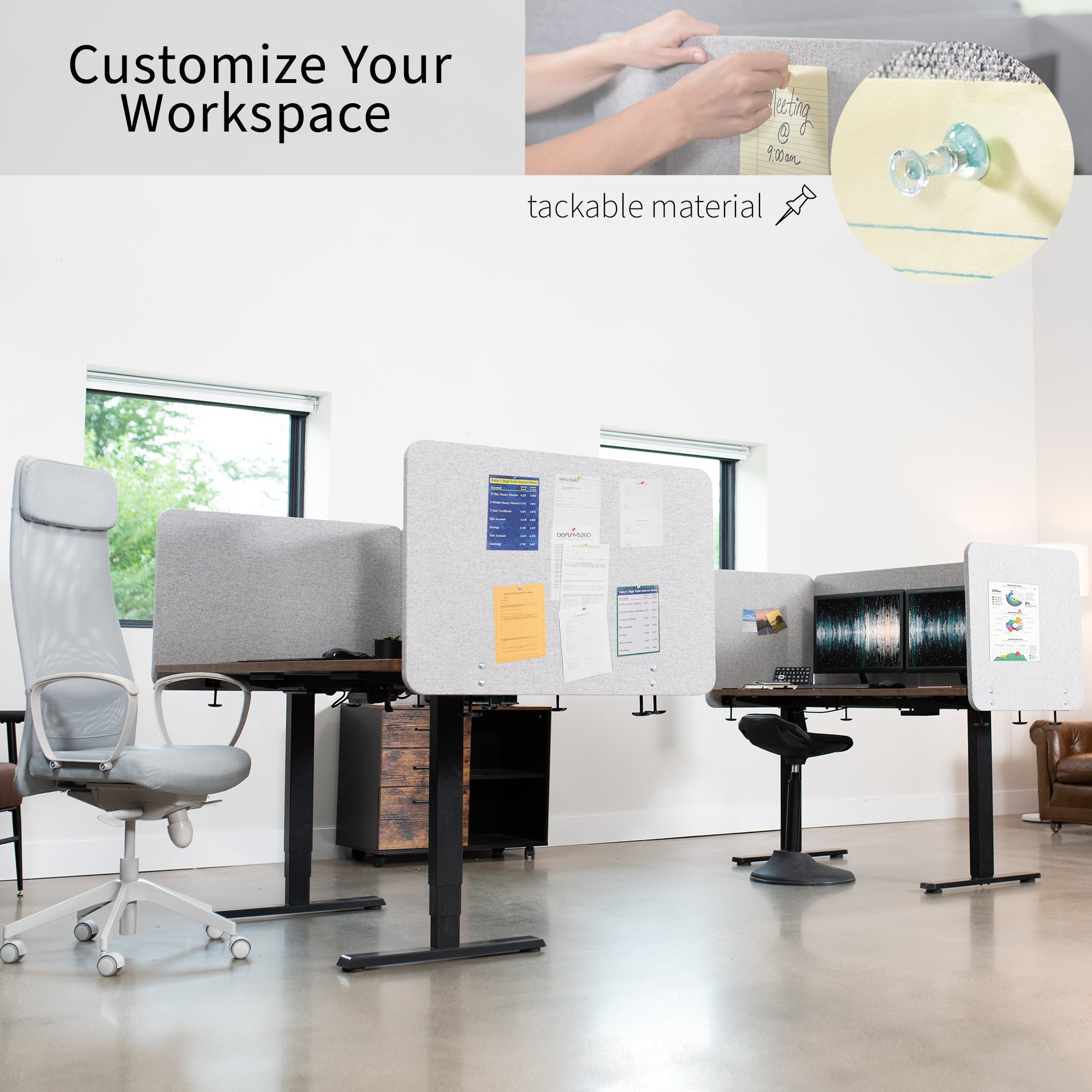 Gray Clamp-on/Screw-on Desk Privacy Panels (Set of 2) - Office Partition Screen for Workstation Privacy & Focus - Perfect for Open Offices, Cubicles & Home Workspaces