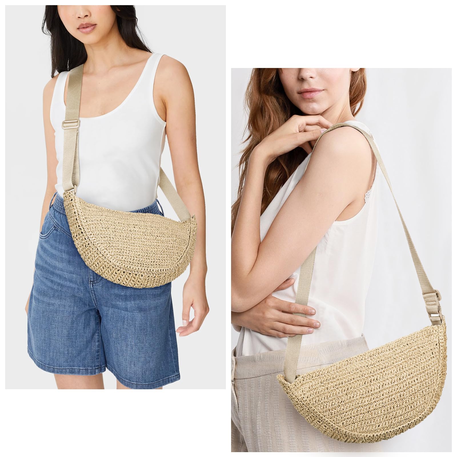 Stylish Woven Straw Crossbody Bag for Women - Handmade Crochet Shoulder Purse, Perfect for Summer 2024 Beach Outings & Vacation Accessories