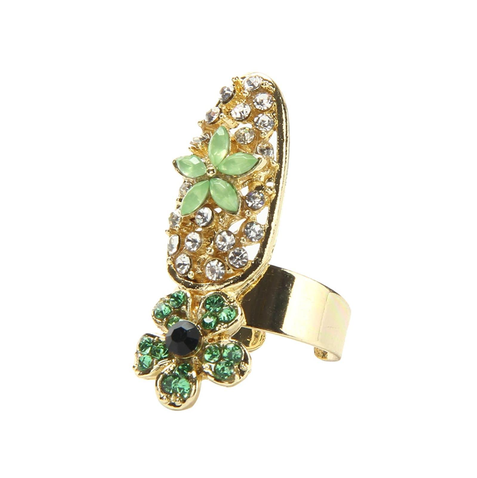 Elegant Rose Crown Crystal Flower Ring for Women - Fashion Bowknot Charm Nail Ring (Size D, One Size) - Perfect for Parties, Weddings, and Everyday Fashion Accessories