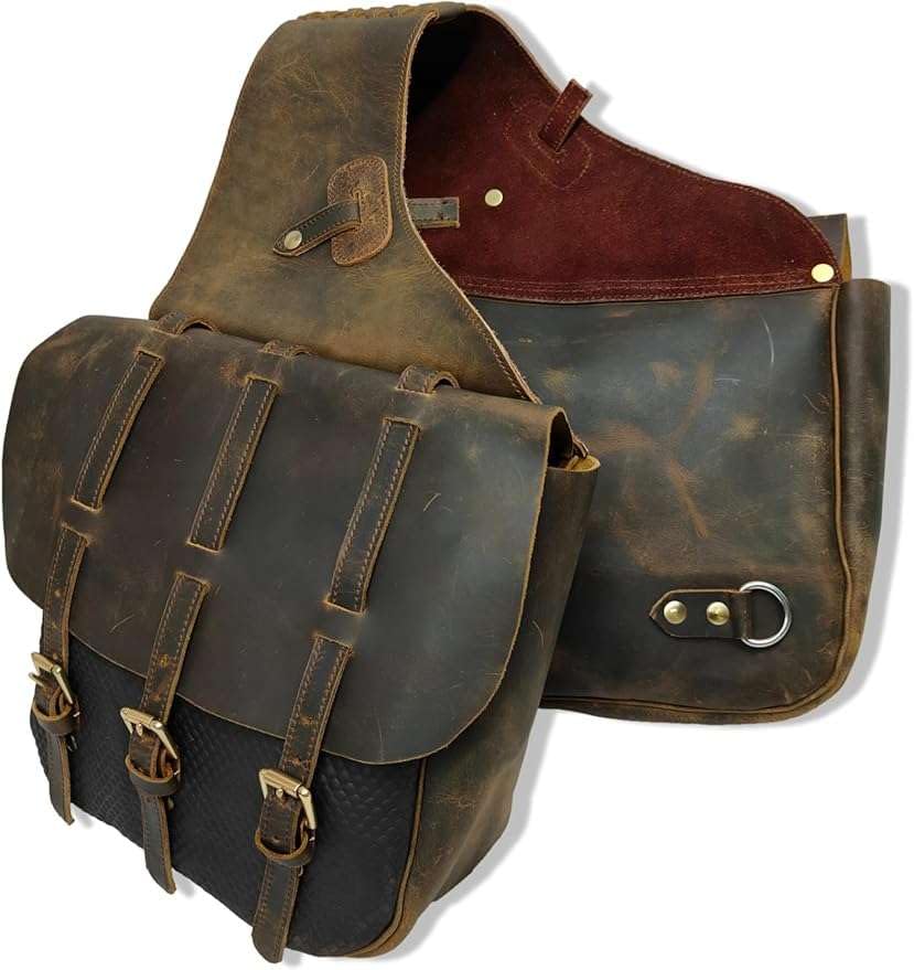 Coltoro Genuine Leather Western Horse Saddle Bags - Trail Riding Gear Carrier with Adjustable Strap - Durable Equestrian Accessories for Cowboy & Horse Riding Equipment (Perfect for Ranch Work, Trail Rides & Horse Shows)
