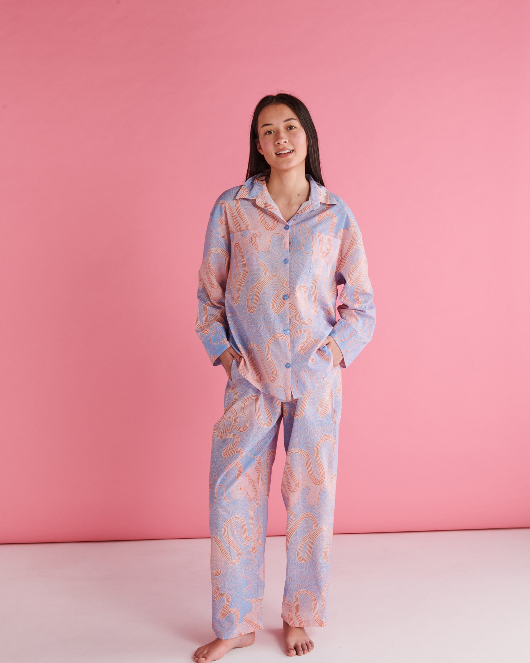 Kalaya Ngura Organic Cotton Long Sleeve Pajama Set for Women - Soft & Breathable Sleepwear for Comfortable Nights - Perfect for Lounging, Travel, and Relaxation at Home