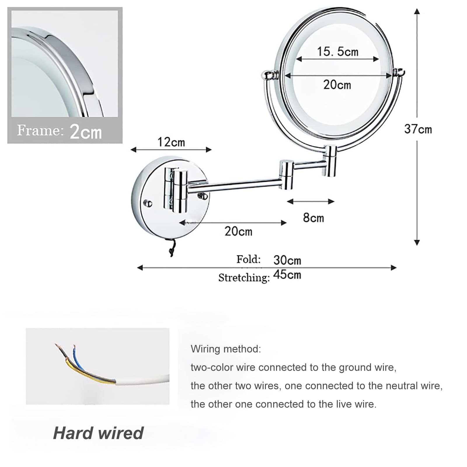 KEYQEEN LED Makeup Mirror with Lights - Double Sided 1X/10X Magnifying Mirror, Brushed Gold Wall Mounted Vanity Mirror with 360° Swivel & Extendable Arm | Perfect for Bathroom, Bedroom, Dressing Room & Makeup Studio