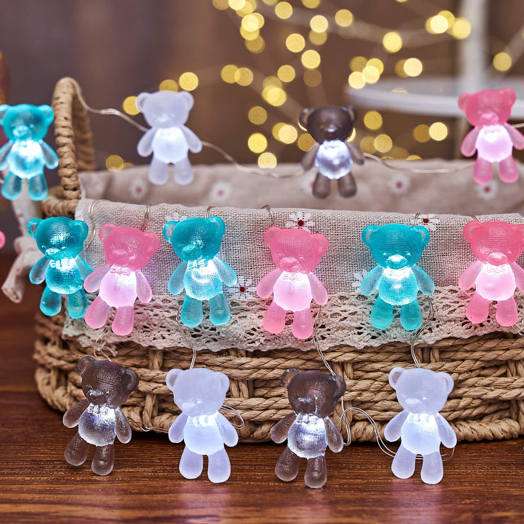 Cute Teddy Bear String Lights - 8.5ft 20LED Battery Operated Fairy Lights for Christmas, Parties, Home & Outdoor Decor - JASHIKA Novelty Lighting Gifts