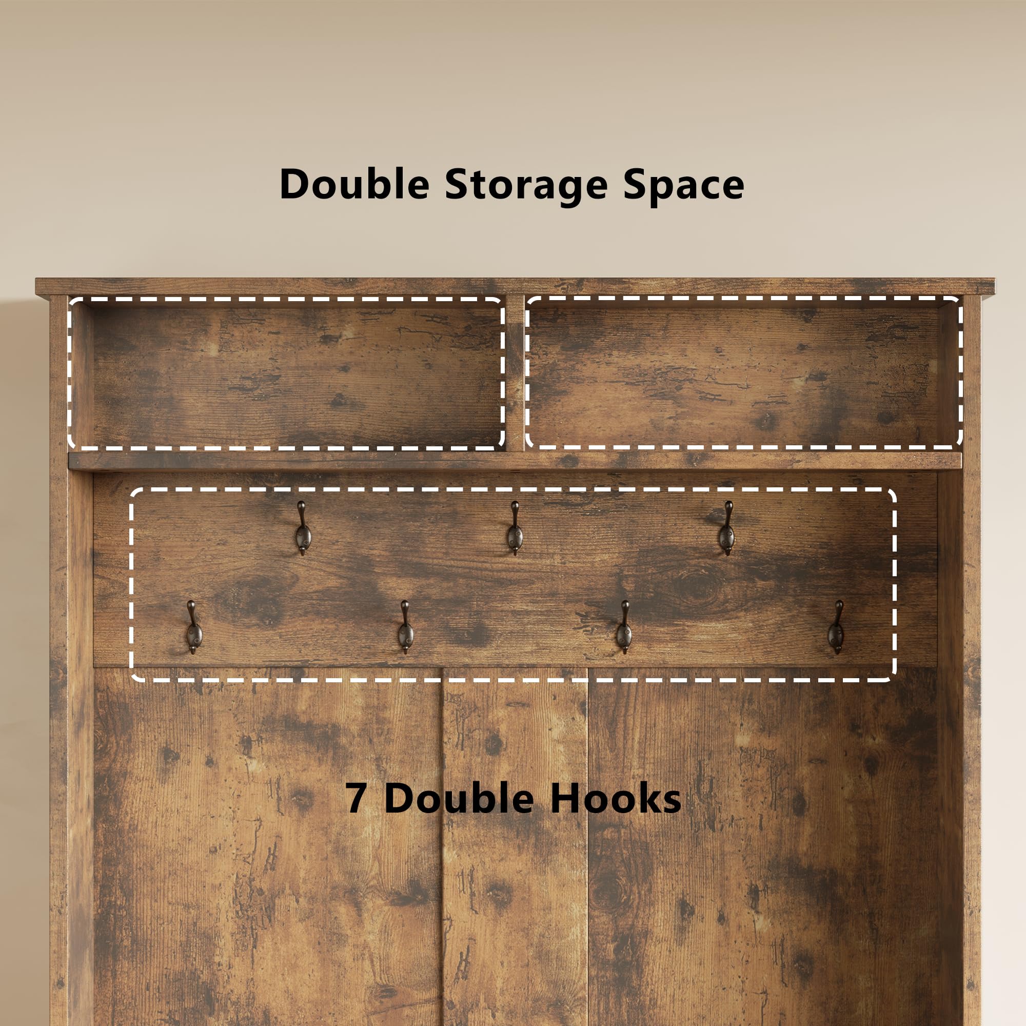 Aiho 3-in-1 Entryway Hall Tree with Bench, Coat Rack & Adjustable Shoe Storage | 2-Tier Top Shelf | Rustic Brown | Perfect for Hallway, Foyer, Bedroom & Small Space Organization