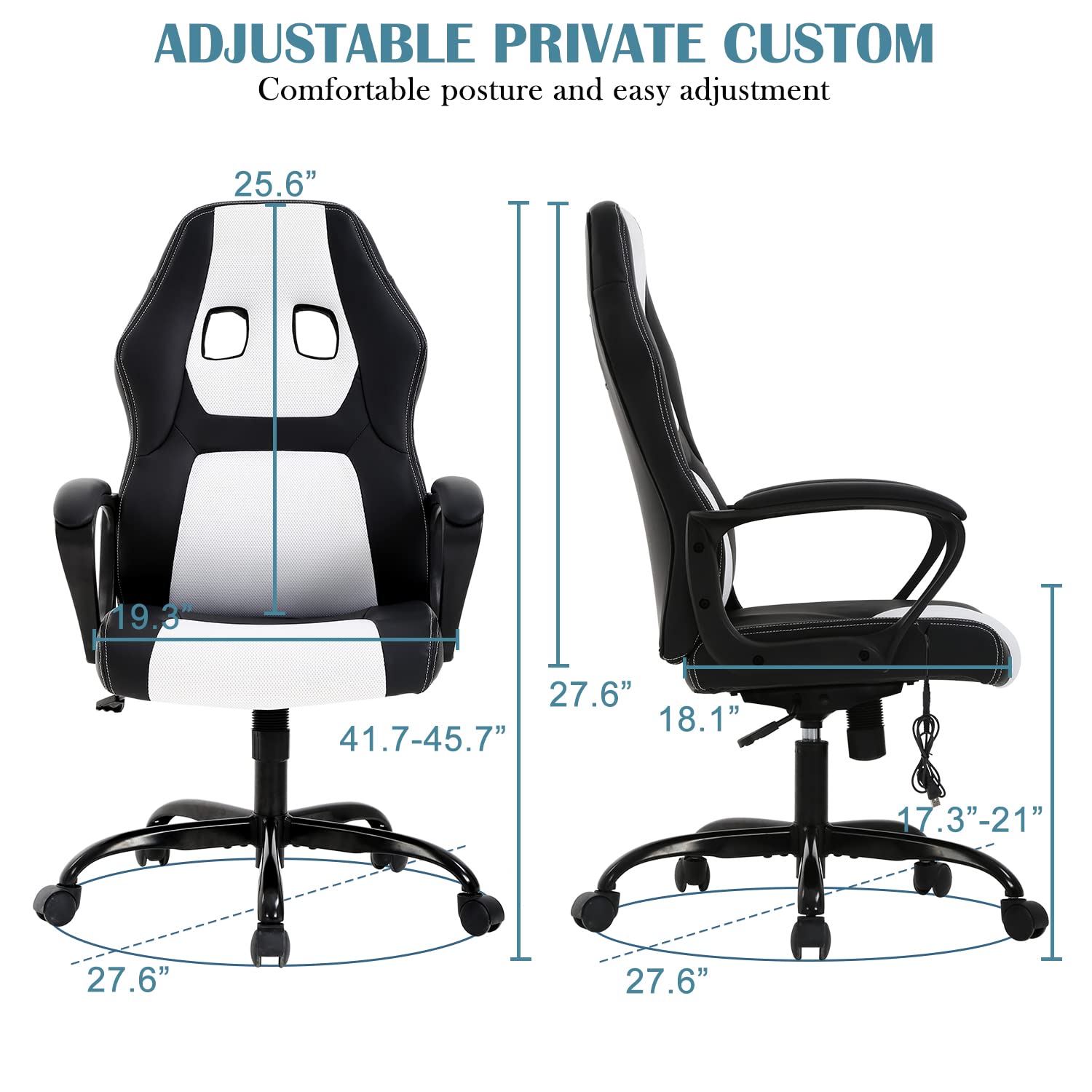 Premium Ergonomic Gaming Chair - High Back Racing Style Office Chair with Adjustable Lumbar Support & Headrest, PU Leather Computer Desk Chair for Home Office, Gaming Room & Streaming Setup - Comfortable for Long Hours of Work & Play