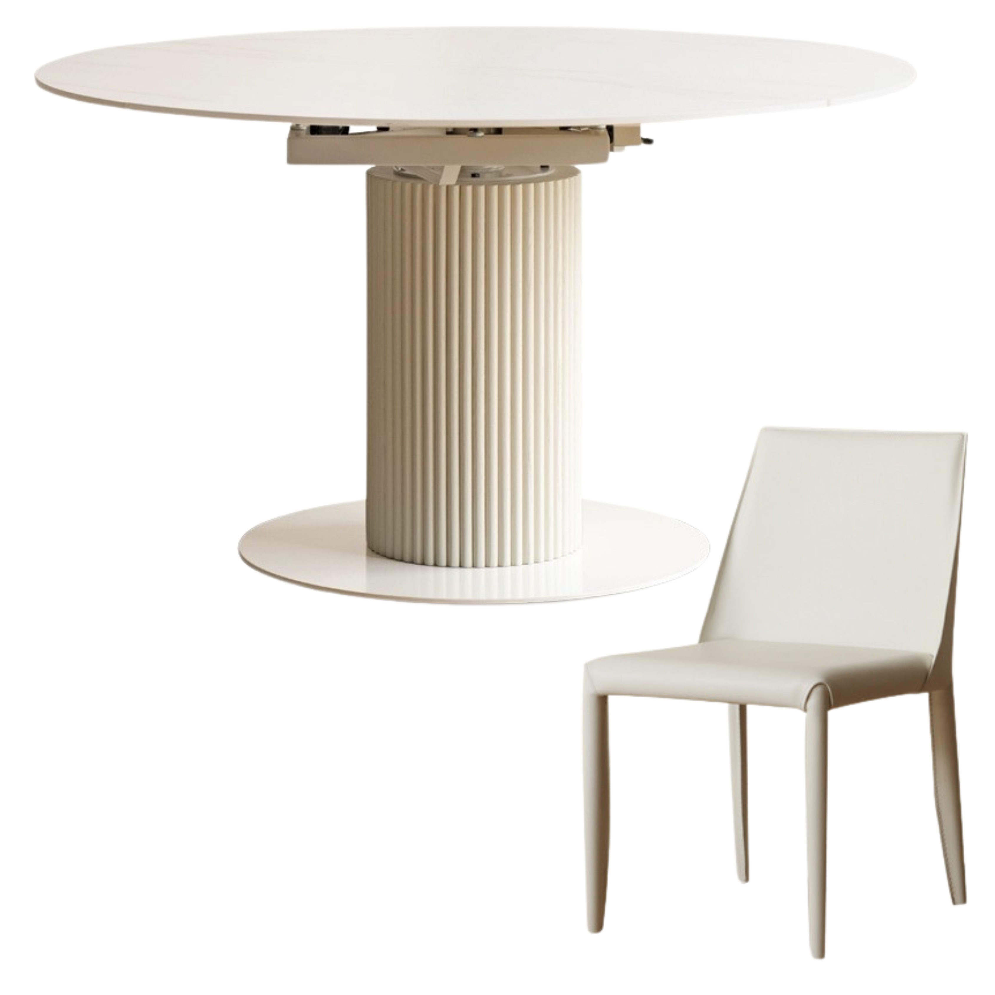 out of stock 53.1x35.4-53.1x29.9 inch / 135x90-135x76cm /Warm white / Rotating telescopic dining table +four chairs