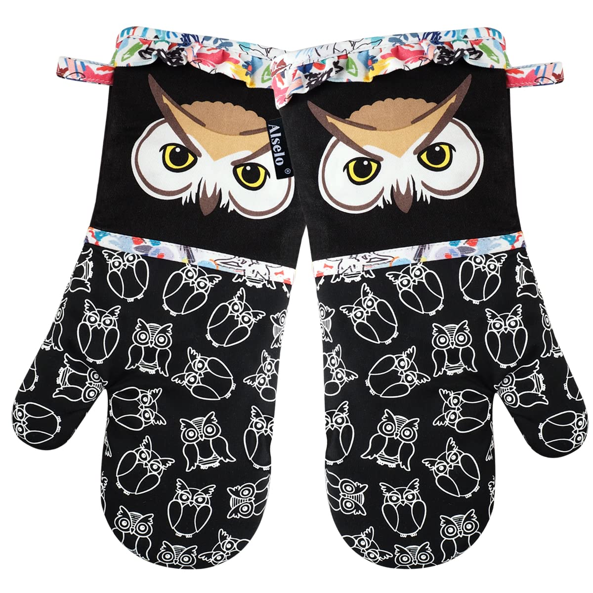 Heat Resistant Oven Mitts Set of 2 - Soft Quilted Cotton Lining & Anti-Slip Silicone Grip - Fashion Animal Print Kitchen Gloves for Baking, Grilling, and Safe Cooking (Black)