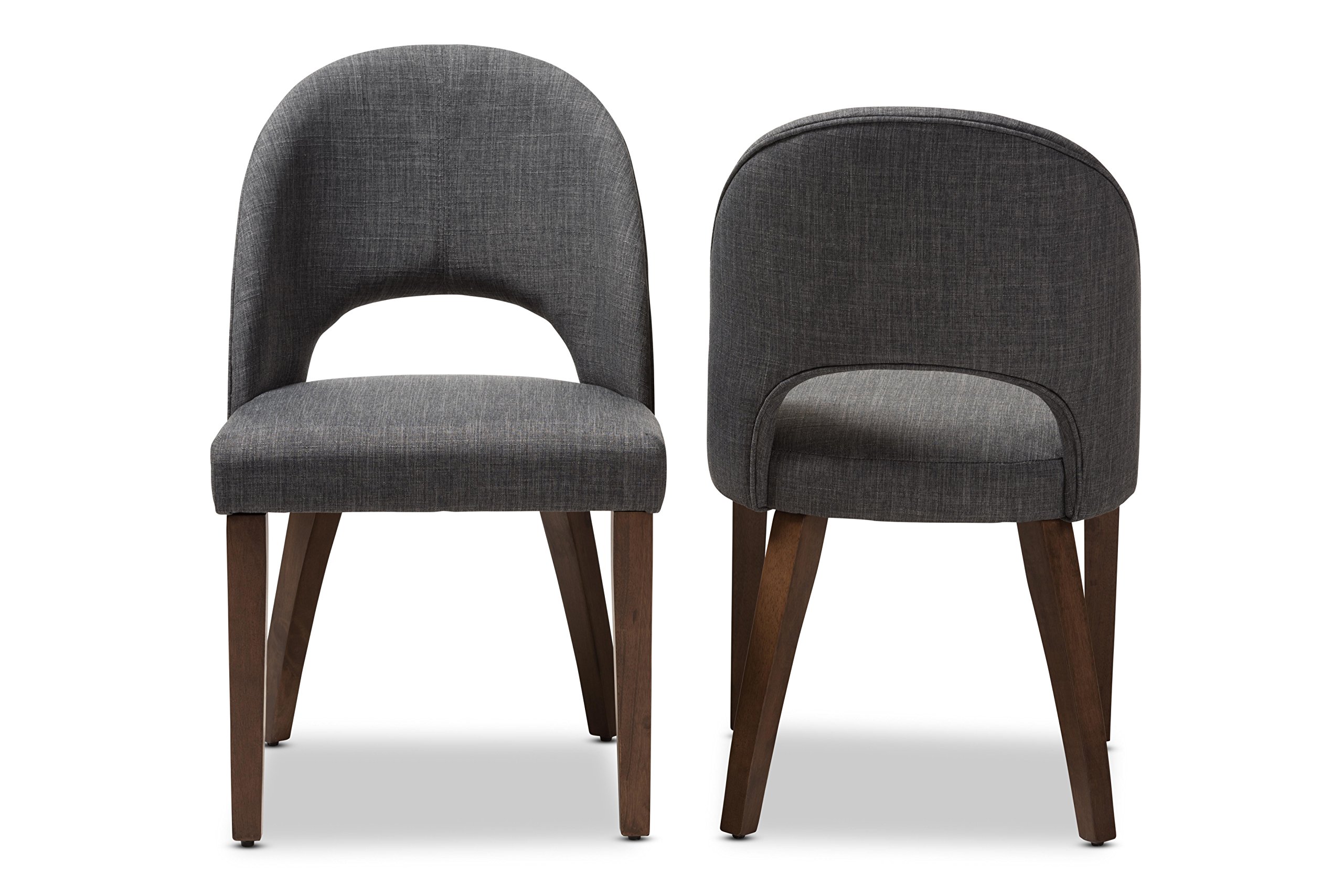 Baxton Studio Wesley Dining Chair - Dark Grey Fabric Upholstered with Walnut Wood Finish - Modern Kitchen & Dining Room Furniture for Home Decor