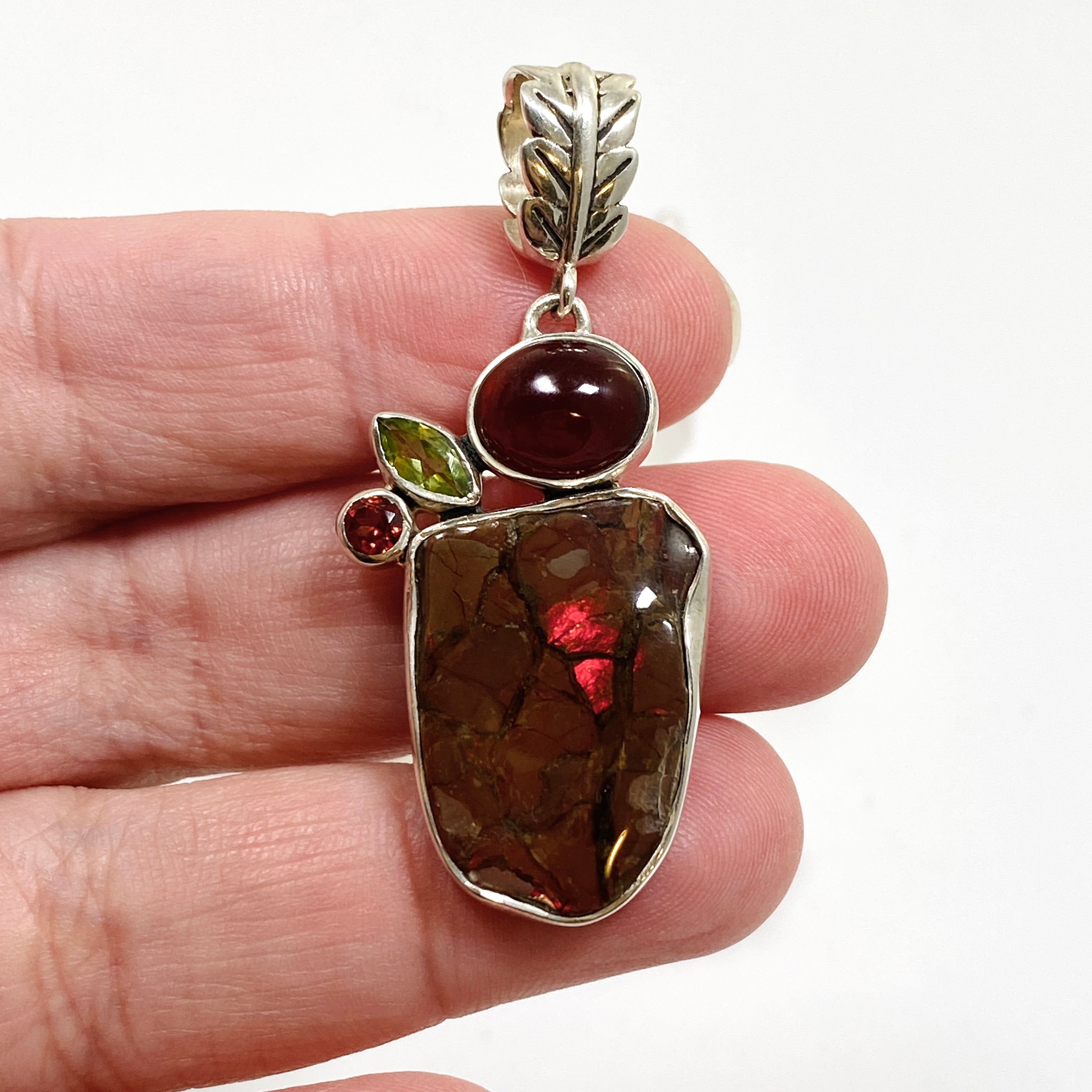 Natural Ammolite Peridot Garnet Multi-Stone Pendant Necklace GPVY1140 - Elegant Jewelry Gift for Women, Perfect for Parties & Special Occasions