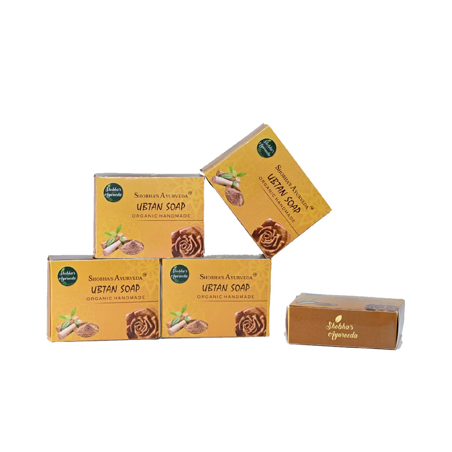 Shobha's Ayurveda Ubtan Soap - Handmade Sandalwood & Rose Bath Soap with Essential Oils for Glowing Skin | 4-Pack | Perfect for Dry Skin Care & Daily Ayurvedic Cleansing Rituals